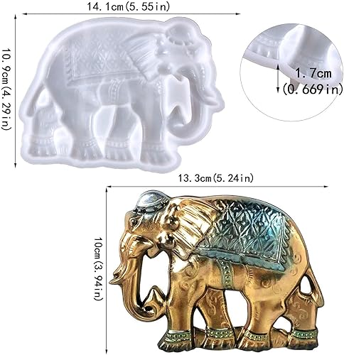 Miniatura 4 de Xuyuan Molde de resina epoxi de elefante, moldes de elefante de resina, molde de elefante semi 3D de silicona para decoración de pared, pasta de