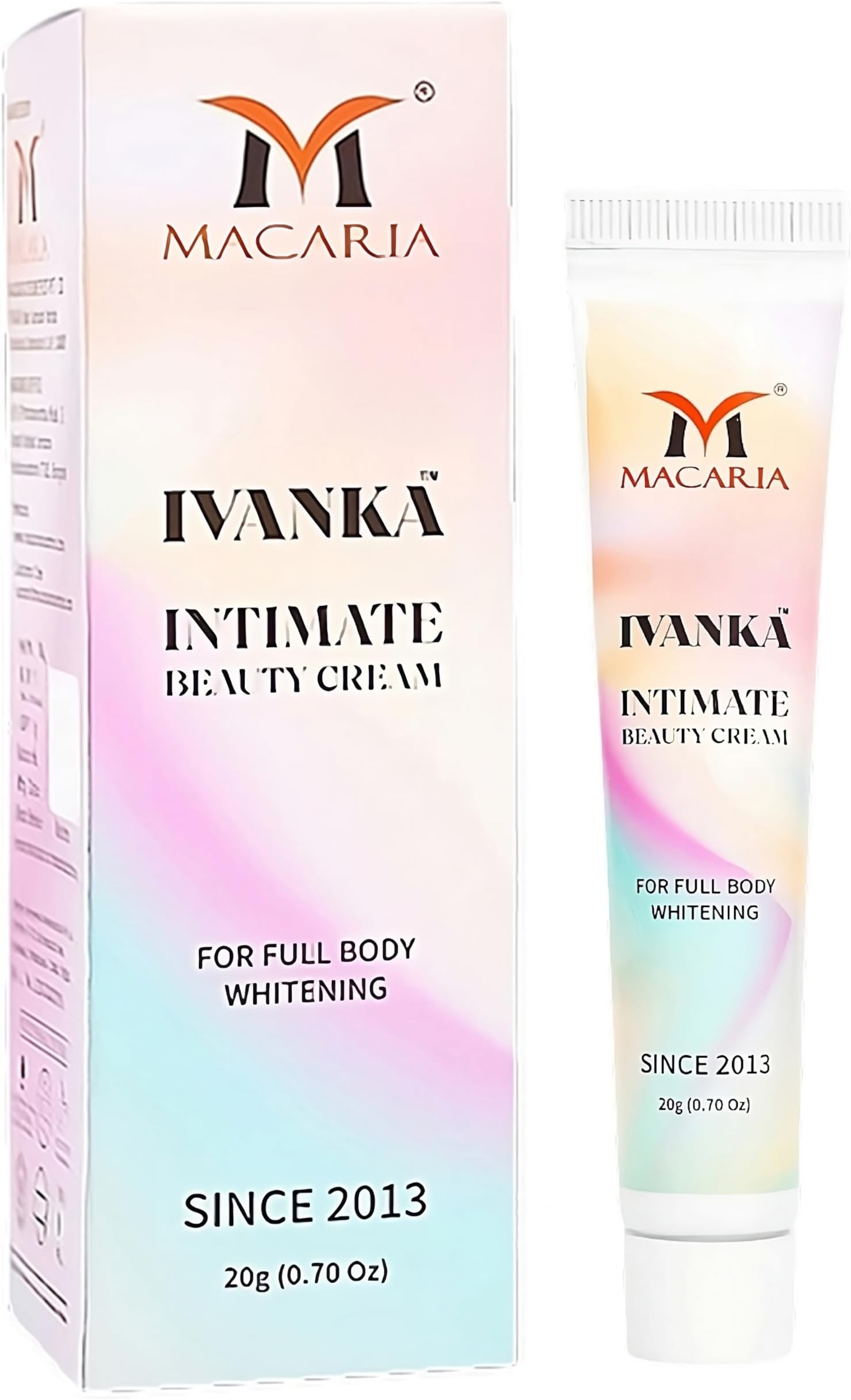 Macaria Ivanka Intimate Beauty Cream - Whitening, Brightening & Moisturizing for Sensitive Skin, Dark Spot Removal, Kojic Acid & Arbutin Formula, Cream for Full Body Fairness & Hyperpigmentation, 20g