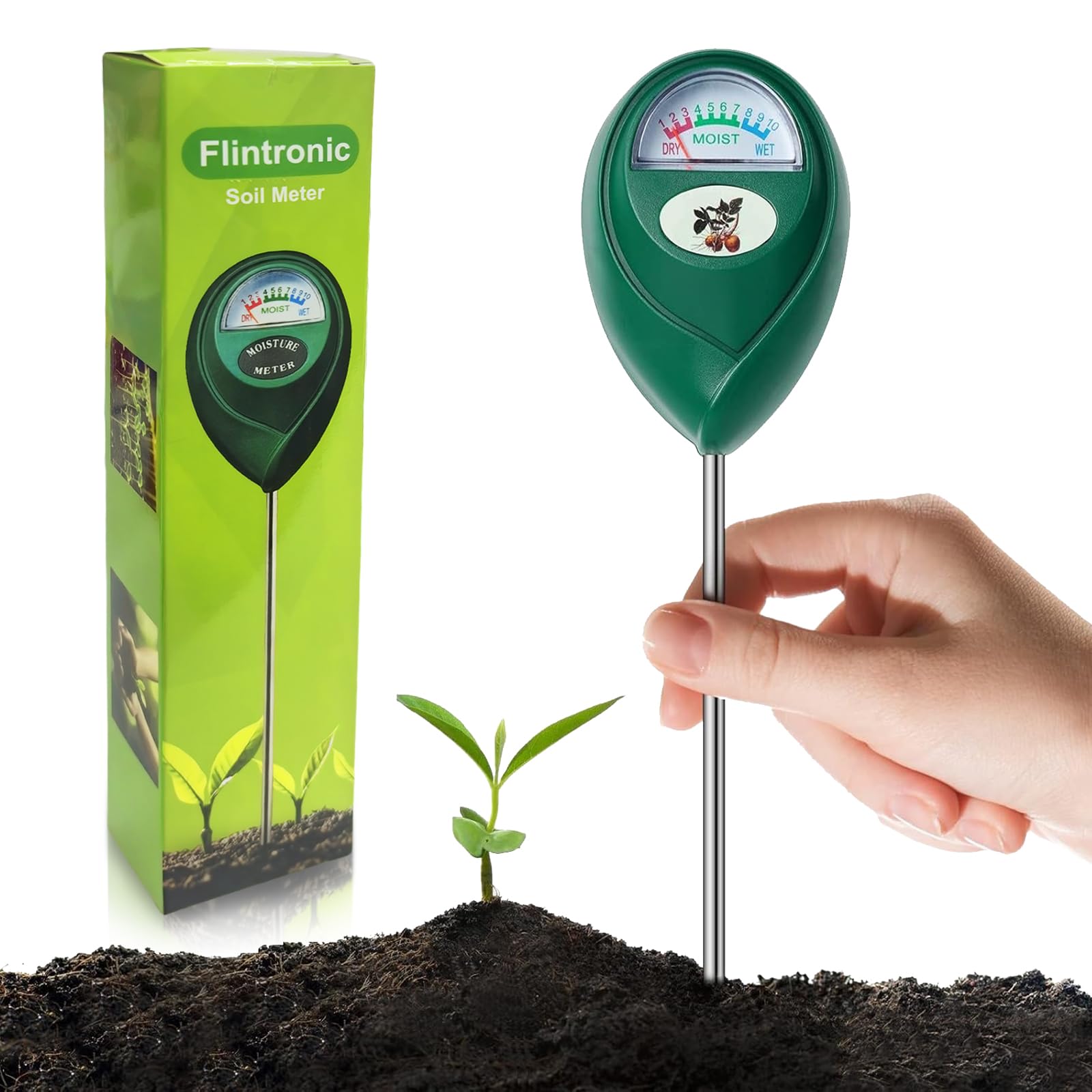 flintronic Soil Moisture Meter, Accurate Soil Tester Ground Moisture Tester, Garden Agriculture Moisture Tester, Compact & Lightweight, Suitable For Indoor And Outdoor Vegetable Bed Gardens, Etc.
