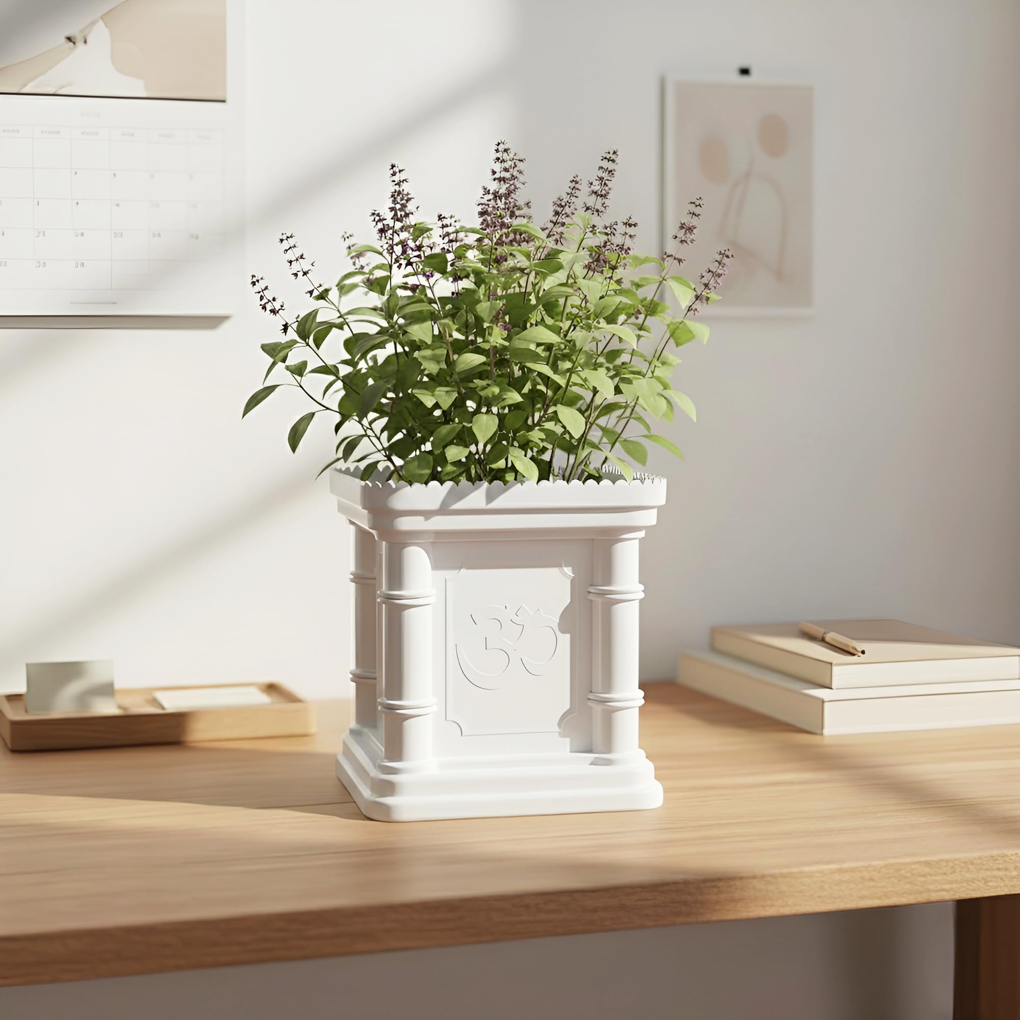YUCCABE ITALIA SHERA Tulsi Planter Stylish Imported Plastic Tulsi Planters Pot Suitable for Outdoor and Indoor Use (White)-image-48