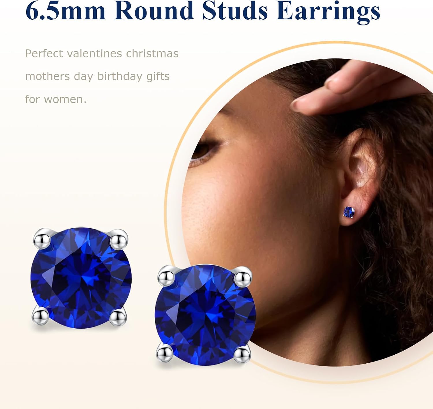 Birthstone Earrings 925 Sterling Silver Hypoallergenic Dainty Small 5mm 6.5mm Round Cut Cubic Zirconia Moissanite Gemstone Fine Earrings. 1 Pair, Send Gift Box
