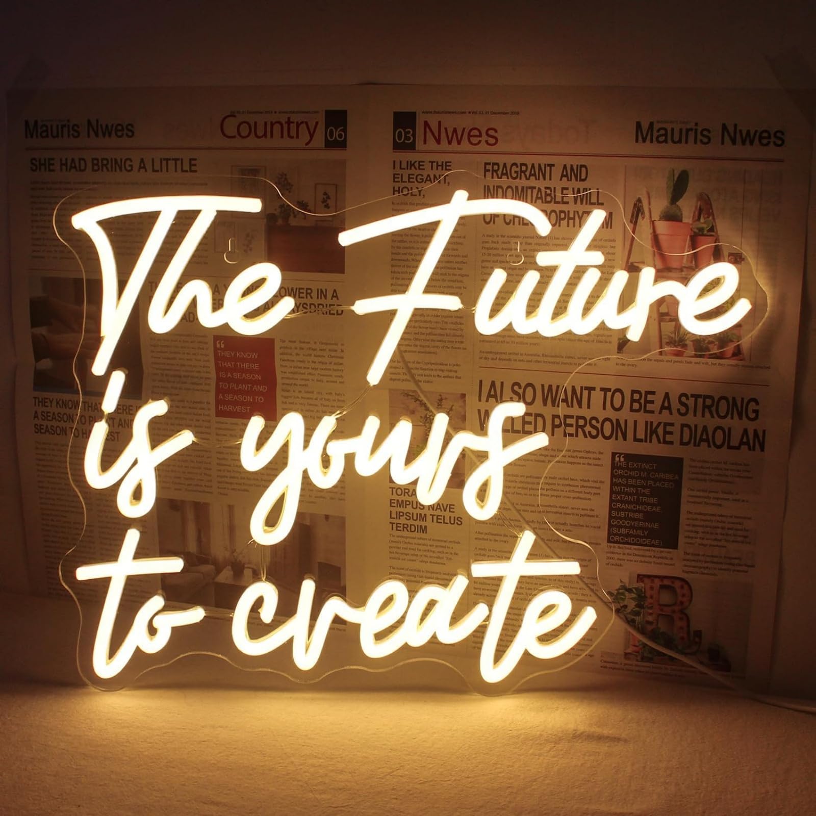 Create Future LED Neon Sign Warm White Letters Light Up Sign Dimmable for Bedroom Living Room Wall Decor Birthday Valentine Party Decoration