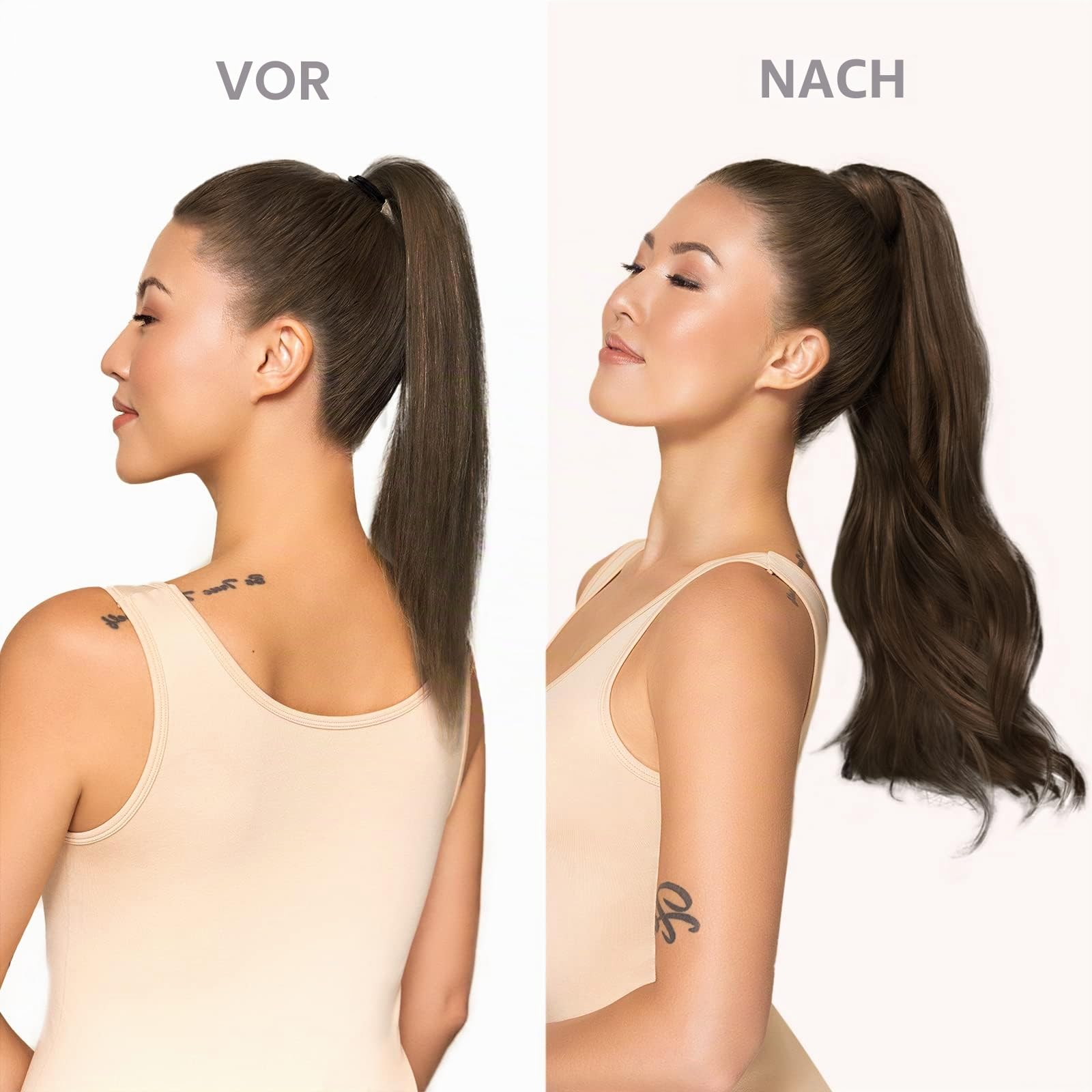 WENNALIFE Ponytail Extension, 50cm 90g Schokoladenbraun Pferdeschwanz Haarteil Ponytail Extension Echthaar Clip in Wickeln Sie um Remy Ponytail Echthaar
