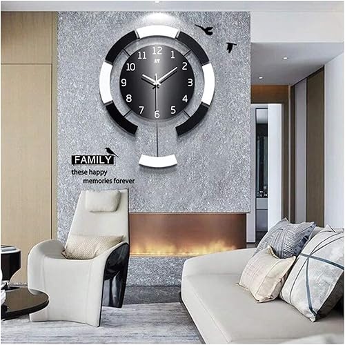 Miniatura 4 de DHAEY Reloj de pared creativo redondo con péndulo, cuarzo silencioso, decorativo, redondo, metal, moderno, 3D, digital, para dormitorio