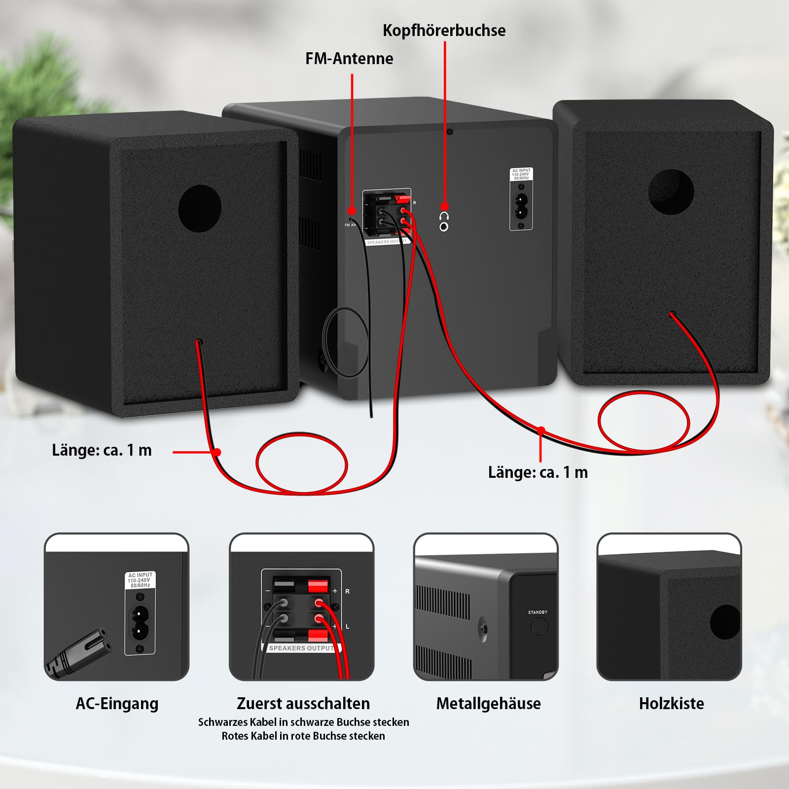 Mini Component Stereo CD 30W RMS Lettore CD FM Bluetooth USB AUX Telecomando