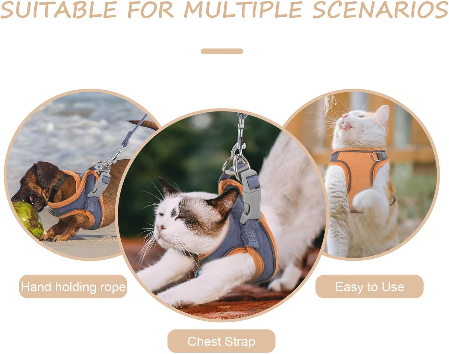 Tofficu Soft Suede Breathable Cat Harness and Reflective Dog Leash Vest, Adjustable Small Pet Strap for Outdoor Walking and Puppy Control