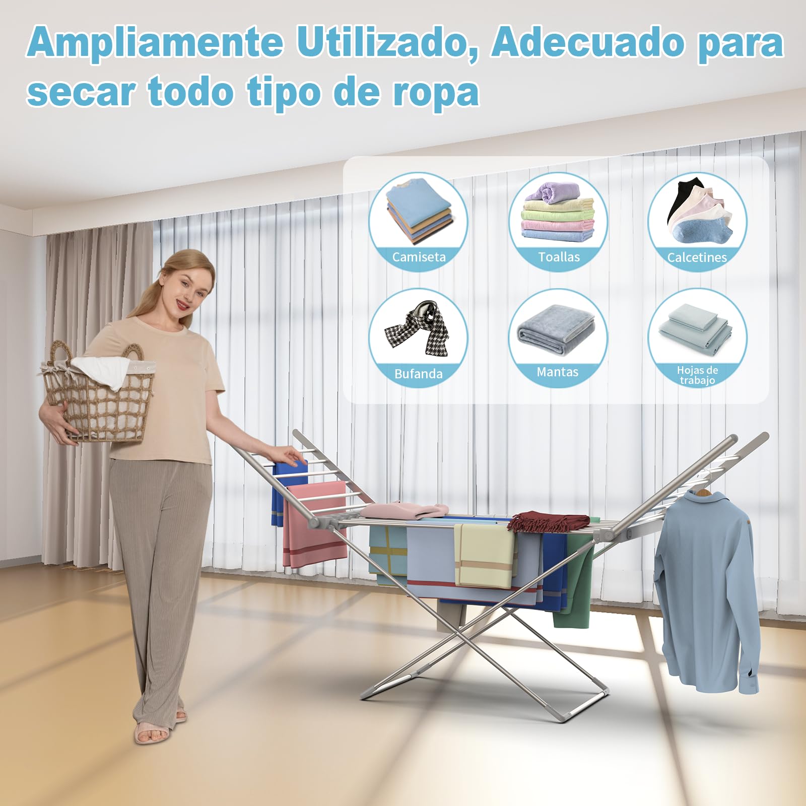 Innotic Tendedero Eléctrico con calefacción Plegable de 230 W, 18 Tubos de calefacción, tendedero calefactable para Interiores para Apartamentos y oficinas, Aluminio (145 x 94 x 54 cm)