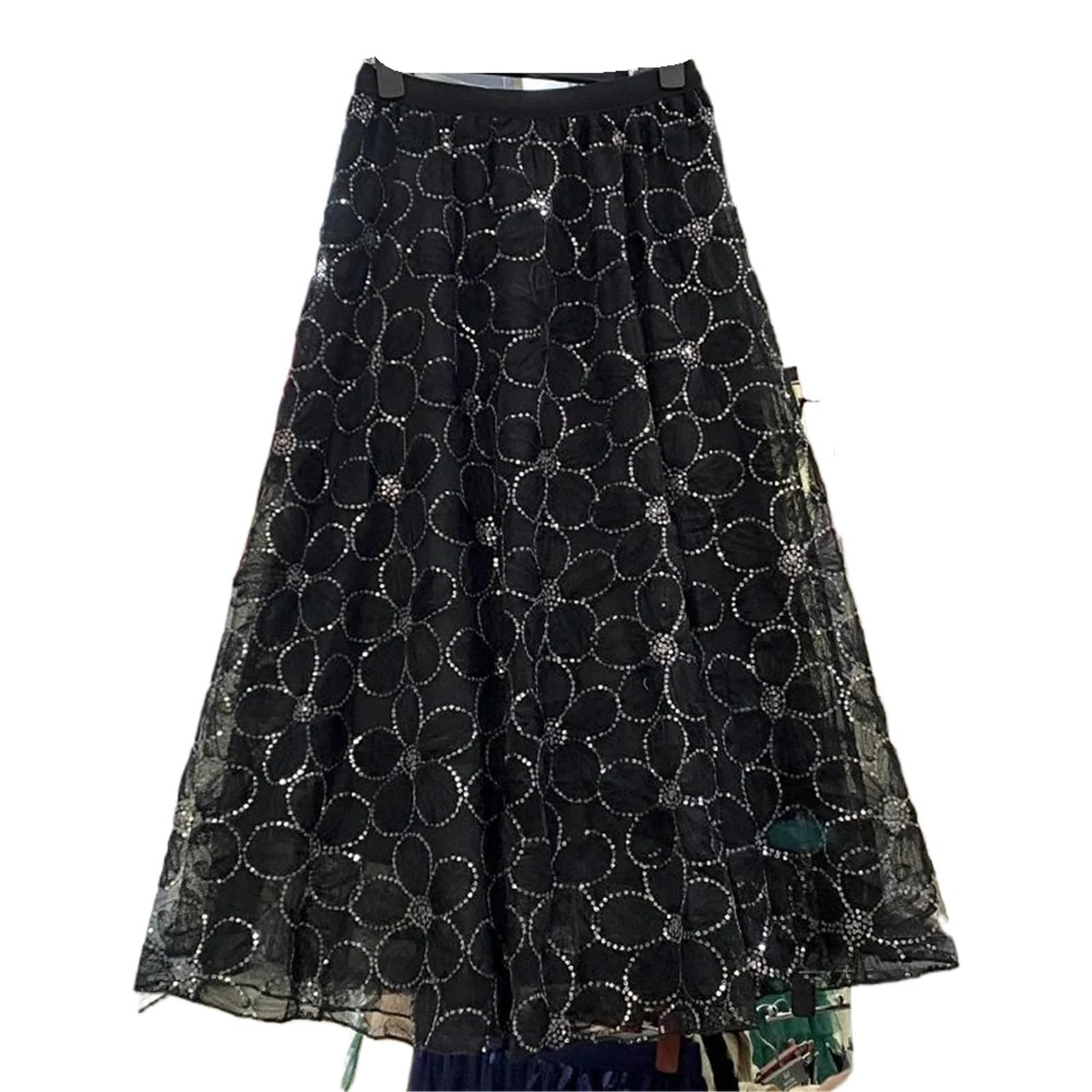 Gonna Moda a Vita Alta da Donna in Garza con Paillettes Francese