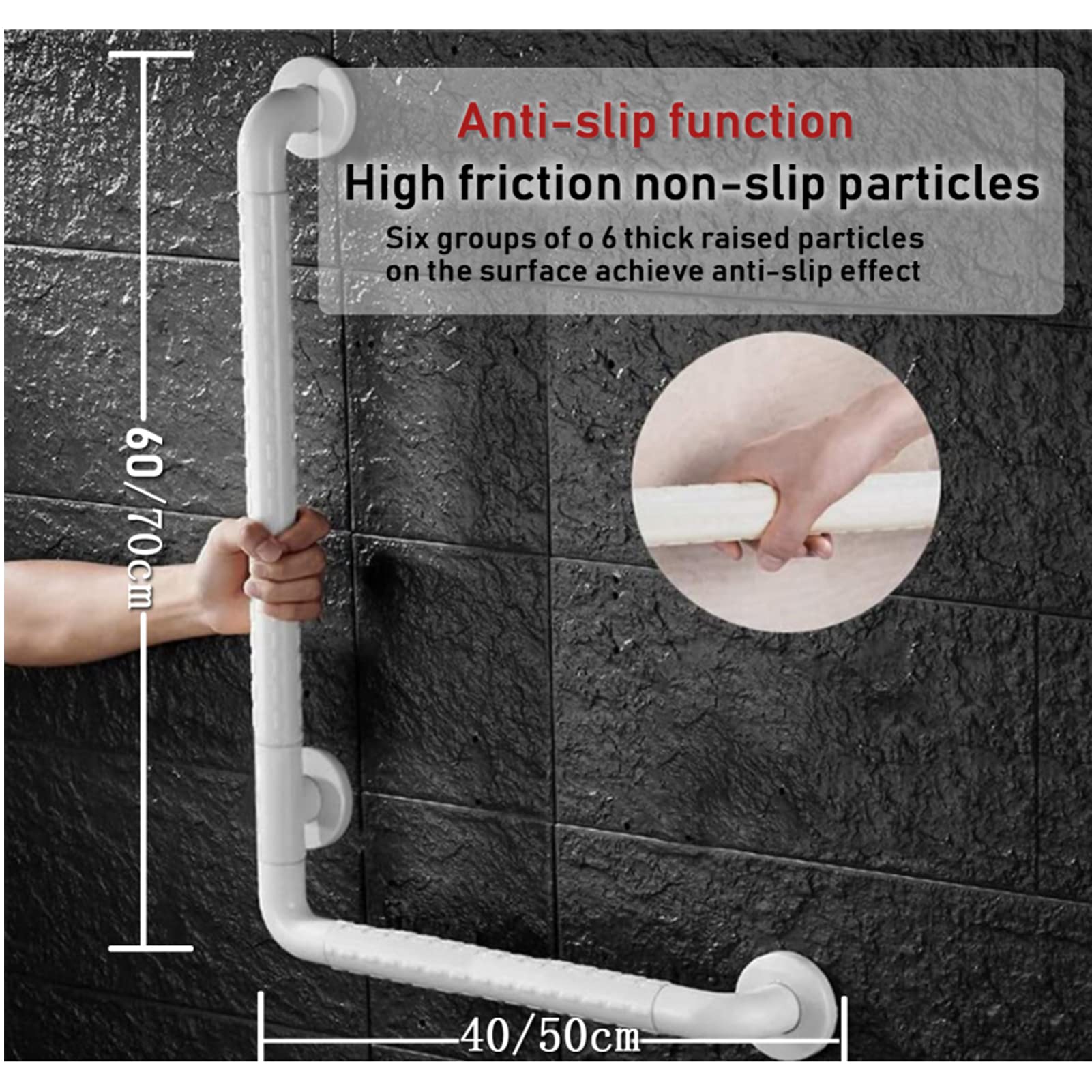 Main courante Barre de sécurité pour salle de bain pour handicapés, barres d'appui d'angle en forme de L Toilettes Douche Antidérapant Salle de bain Tenture murale Personnes âgées handicapées Poigné