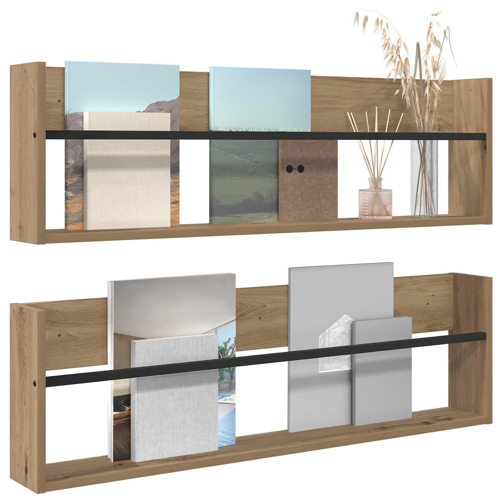 Makastle Zeitschriftenregal Holzwerkstoff Artisan-Eiche 100 x 12 x 30 cm 2er-Set