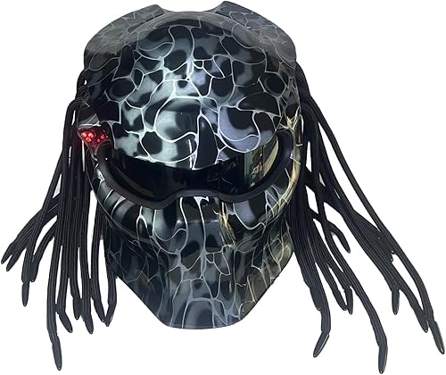 Miniatura 1 de Predator - Casco de motocicleta de cara completa con trenza para el cabello y luz LED para montar al aire libre o fiestas de club y cosplay,
