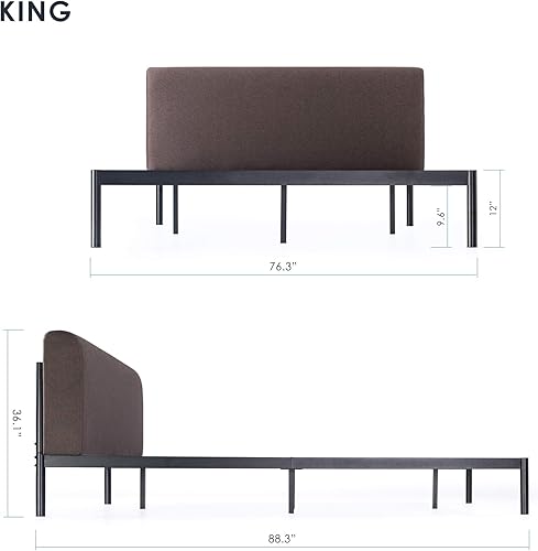 Miniatura 53 de Mellow Maggie - Cama de plataforma de metal con cabecera tapizada con cojín, listones de acero, fácil montaje, gris cielo, tamaño Queen Gris (Sky