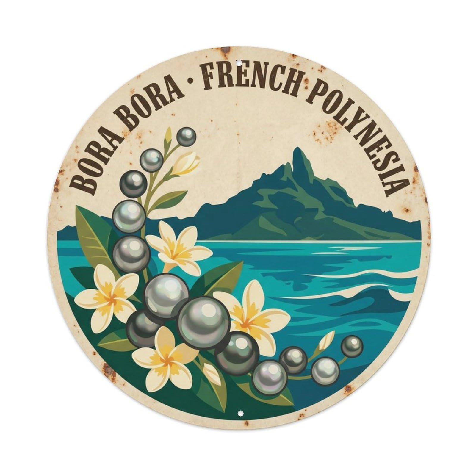 Olhnbad Style Pearl Borabora Otemanu Lagoon Black Tiare Vintage Metal Tin Sign
