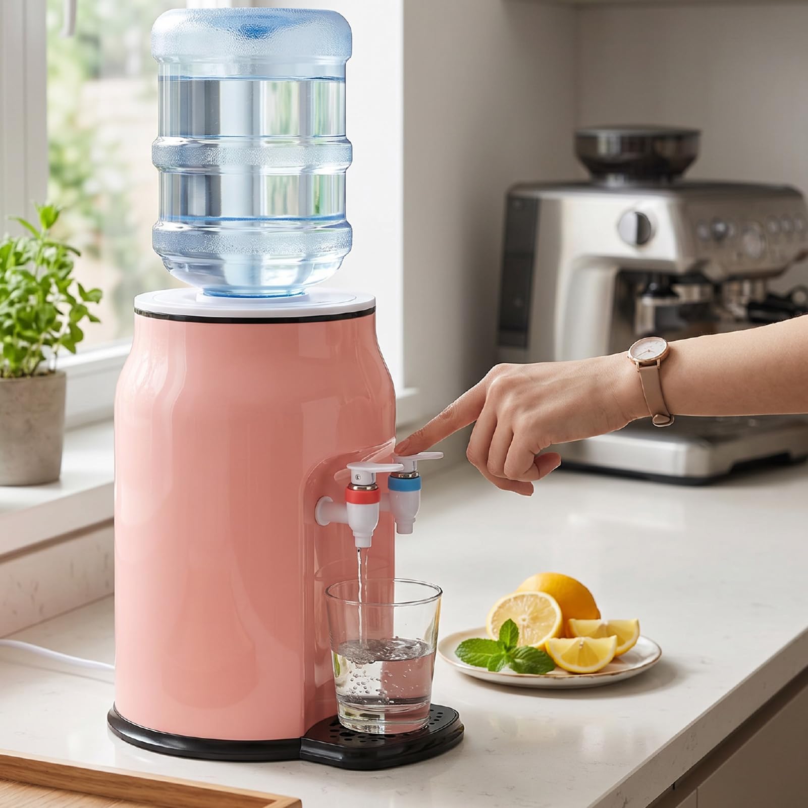 Dispensador de Agua para Encimera de Carga (EU) | Apagado contra quemaduras en seco, salida de agua doble, con parte inferior de ventosa, para escritorio de oficina en casa