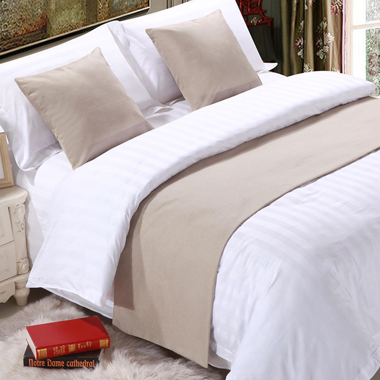 QRGMKL Premium Bed Runner for Foot of Bed, Solid Color Bed Scarf Cotton Linen Bedspread Home Decoration Hotel Bedroom Bedding Protector-Beige Yellow||180X50cm for 1.2m Bed