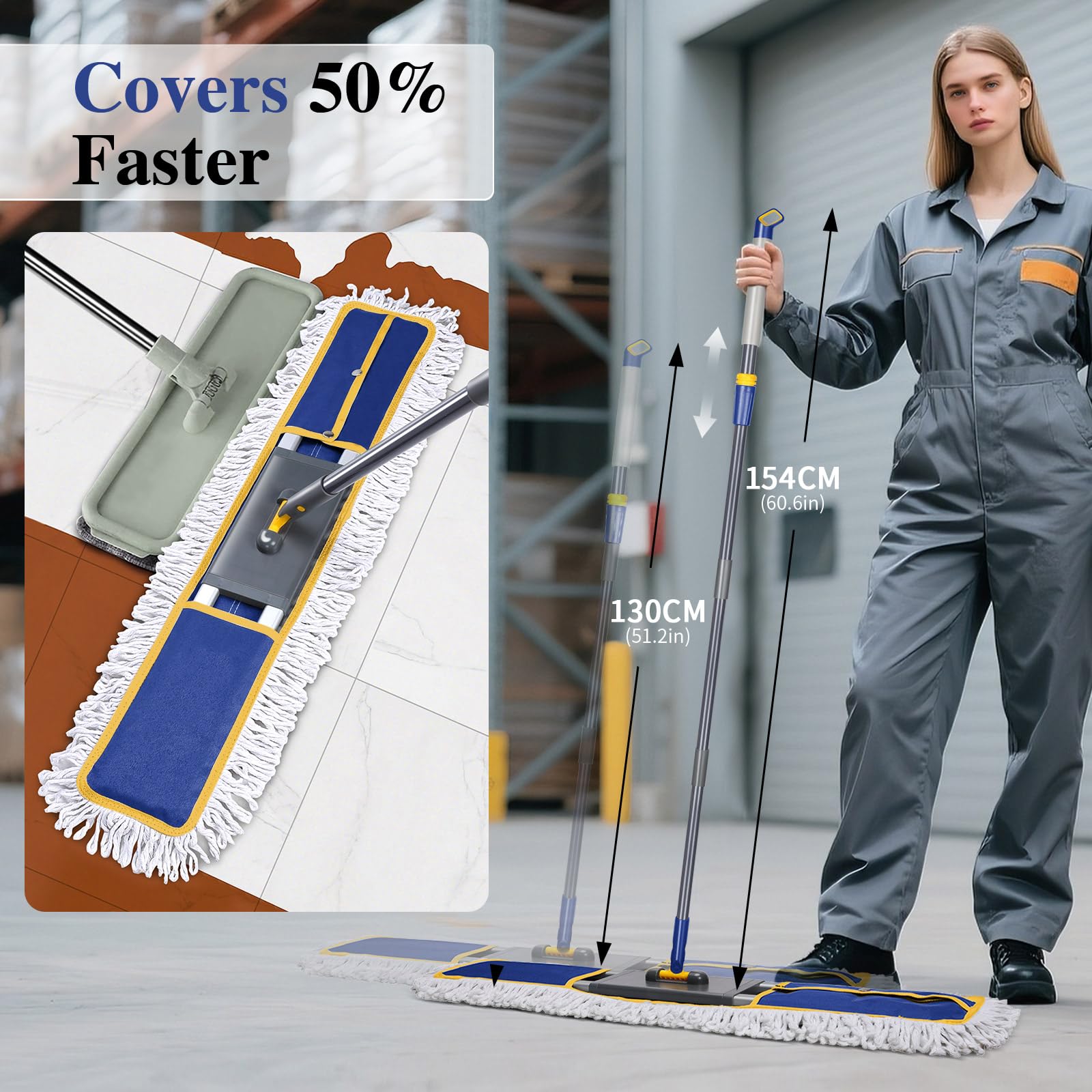 Masthome Wischmopp für Bodenreinigung, 91,4 cm, robuster Industrie-Mopp mit 3 Pads, professioneller Mikrofaser-Mops mit 152,4 cm langem Griff, großer Staubwischer für Büro, Garage, Lager, Fabrik