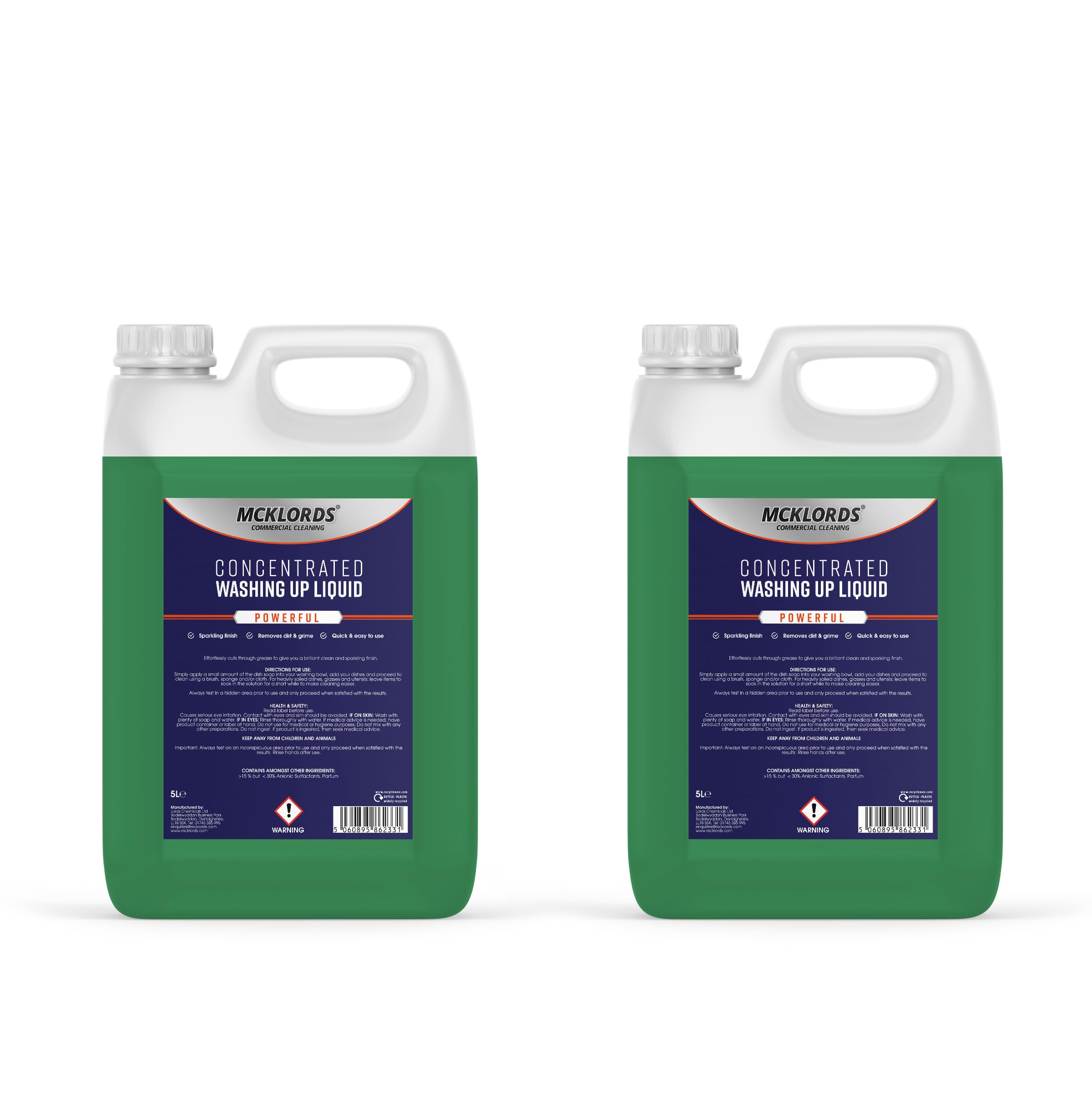 McKLords Commercial - Original Aloe Vera Washing Up Liquid - High Strength Dishwashing Liquid for Commercial Kitchens & Catering Use - Long-Lasting Foam Cuts Through Grease - 10L (2X5L)