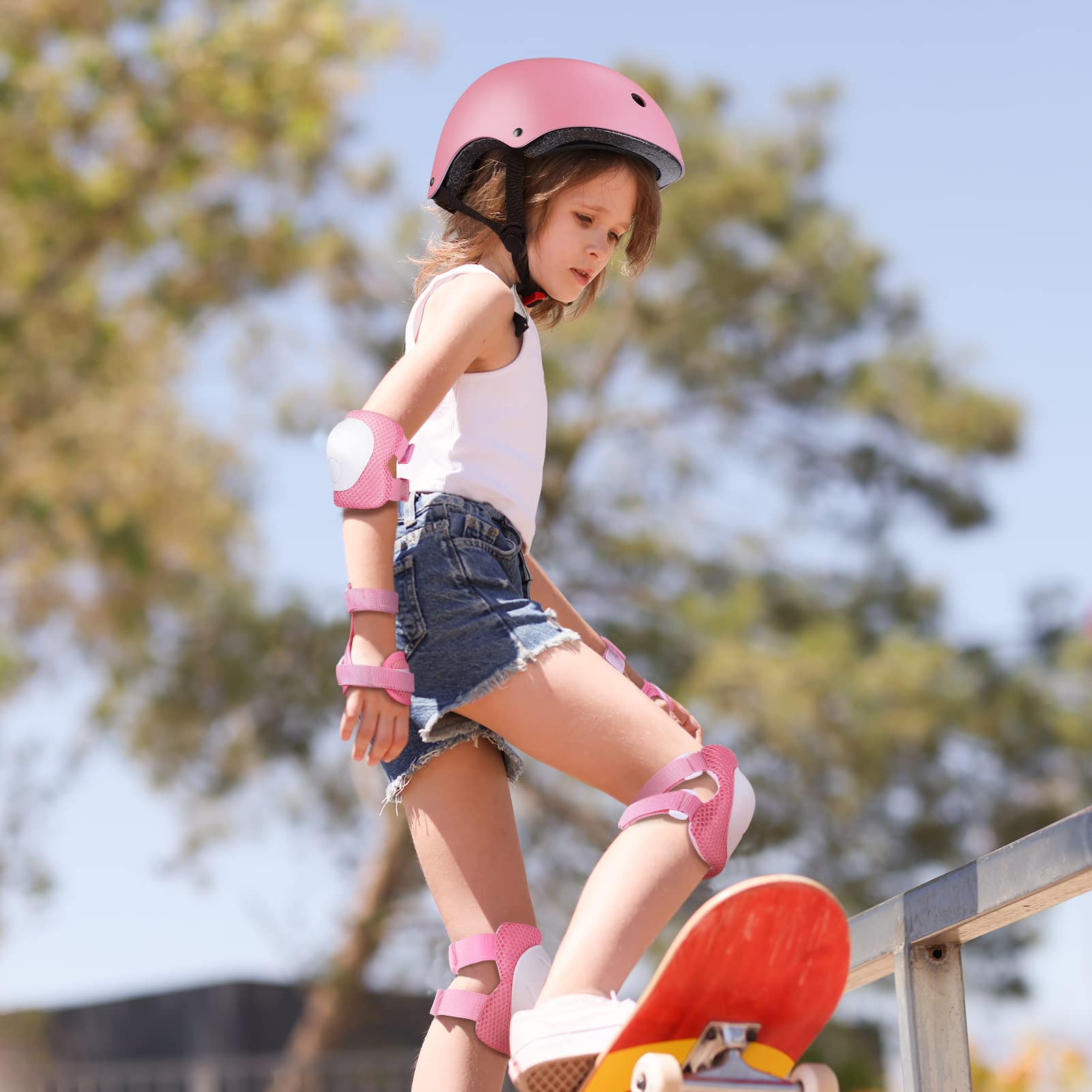 WayEee Protection Roller Enfant, Casque/Genouillères Enfant Ensemble de Protections, Equipement de Protection pour Roller, Skateboard, Vélo, Trottinette 3 à 10 ans