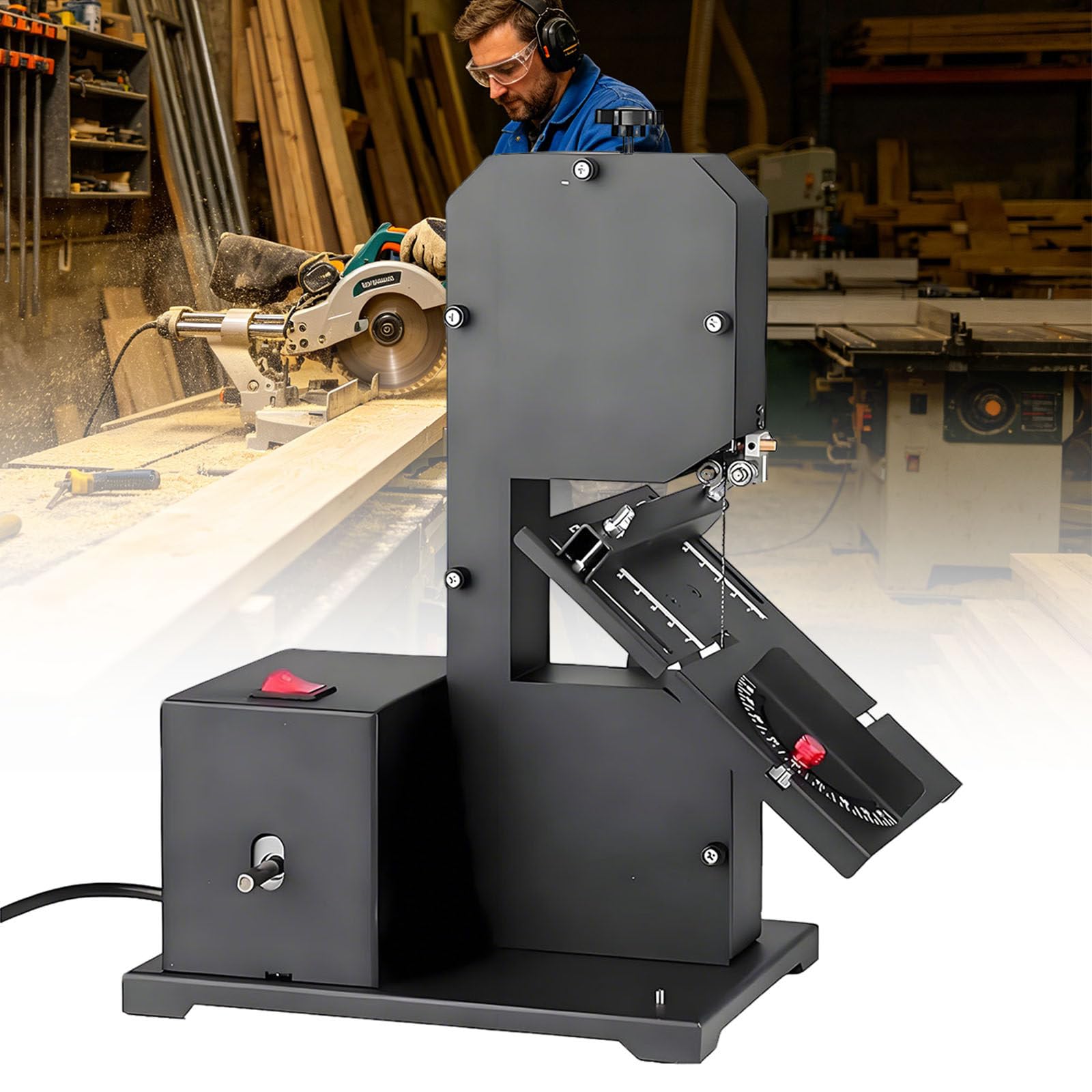 Ymnogjie Multicolor Small Benchtop Band Saws,Professional Benchtop Bandsaw,Adjustable Bevel Cuts,With Metal Tilting Table (0-45°),70Mm Max Cut,For Homes,Studios Diy Cutting Tool,Full Set Of Accessories