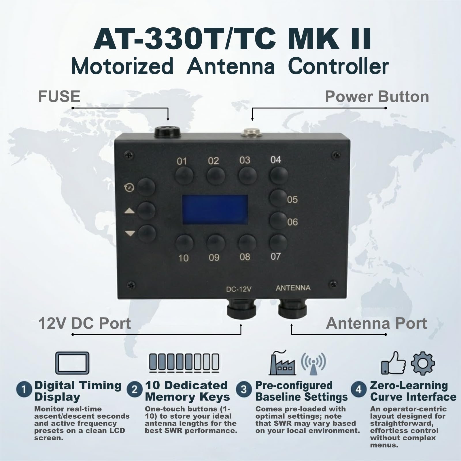 Antena Móvil HF Programable 3.5-50MHz GRA-AT330T, Sistema de Destornillador Motorizado para Soporte de Radio Amateur - Conector UHF