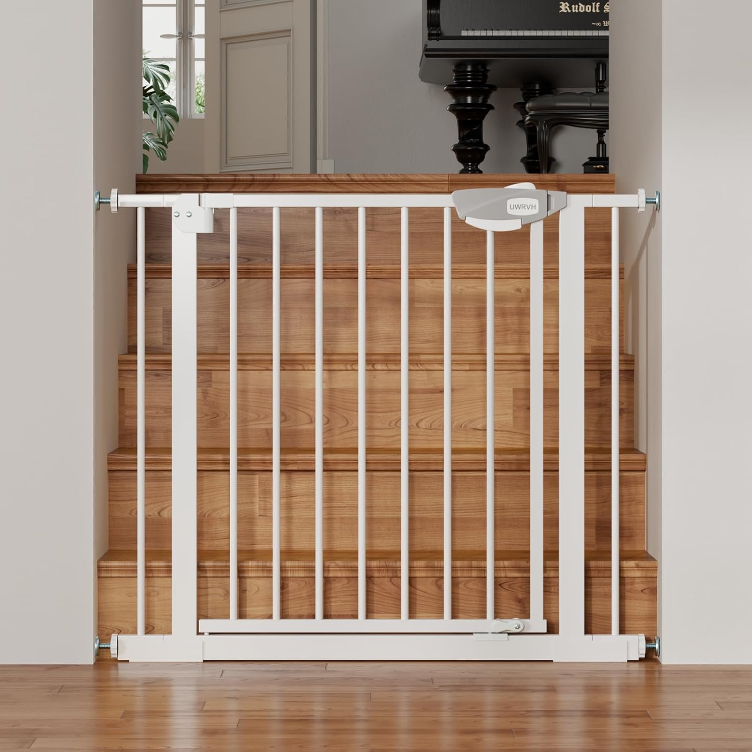 Auto-Close Baby Gate for Stairs & Doorways Dog Gate - Adjustable Steel Safety Gate with Dual Lock, Fits 29"-39" Wide, Pressure Mount No Drilling (White, 30-39" W x 30" H) White installation size?30-39"W x 30"H?