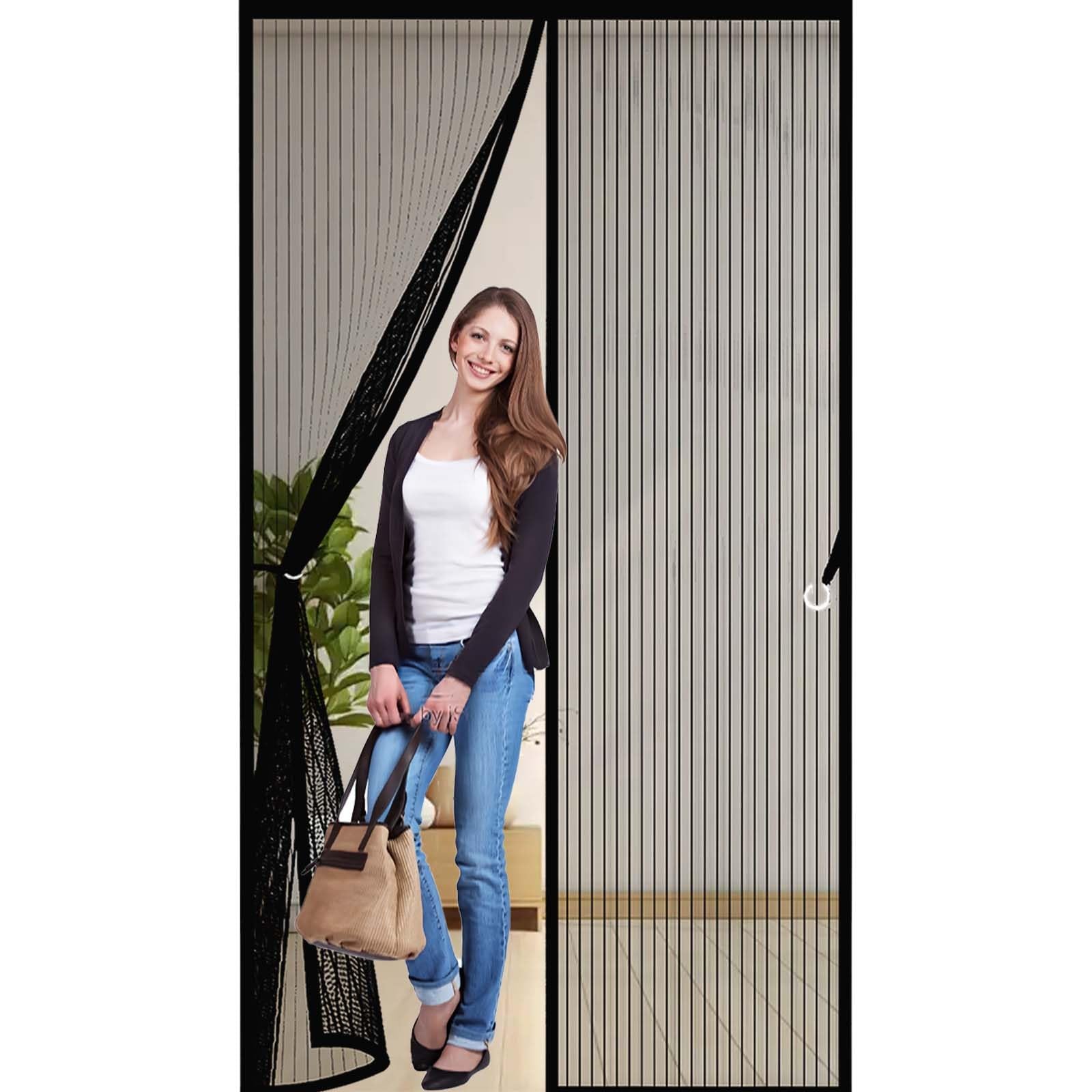 Feijdon Black Magnetic Door Screen 130 X 198 Cm Powerful Magnets And Full Frame Magic Tape, No Drill Installation Screen Doors With Magnets Hundreds Of Sizes, Lets Fresh Air In,
