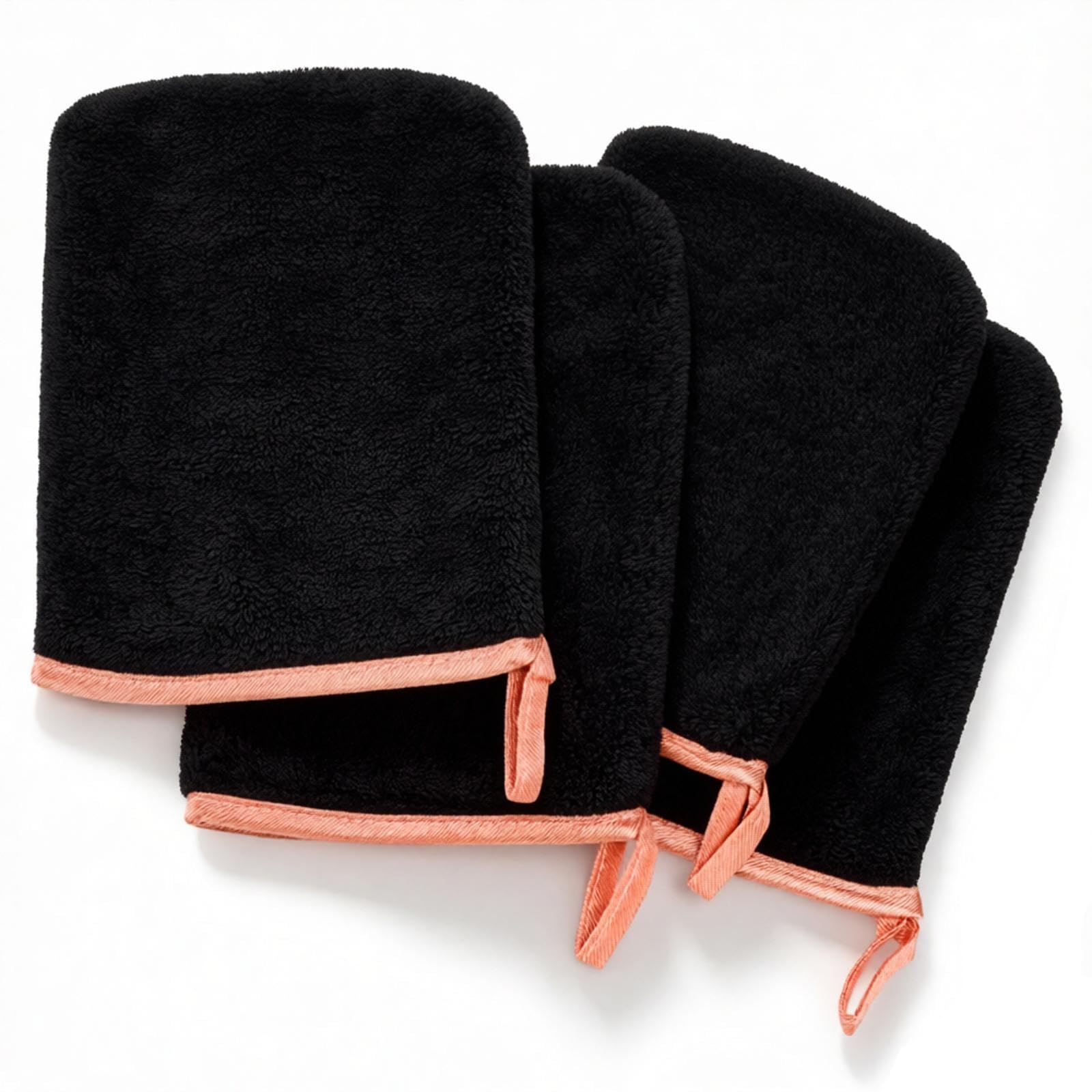 PHOGARY Microfiber Face Cloths for Washing Face, Soft Absorbent Wash Mitts, Coral Fleece Facial Body Wash Cloths, Adult European Bath Mitt, Machine Washable, 4Pack, 23x16cm, Black