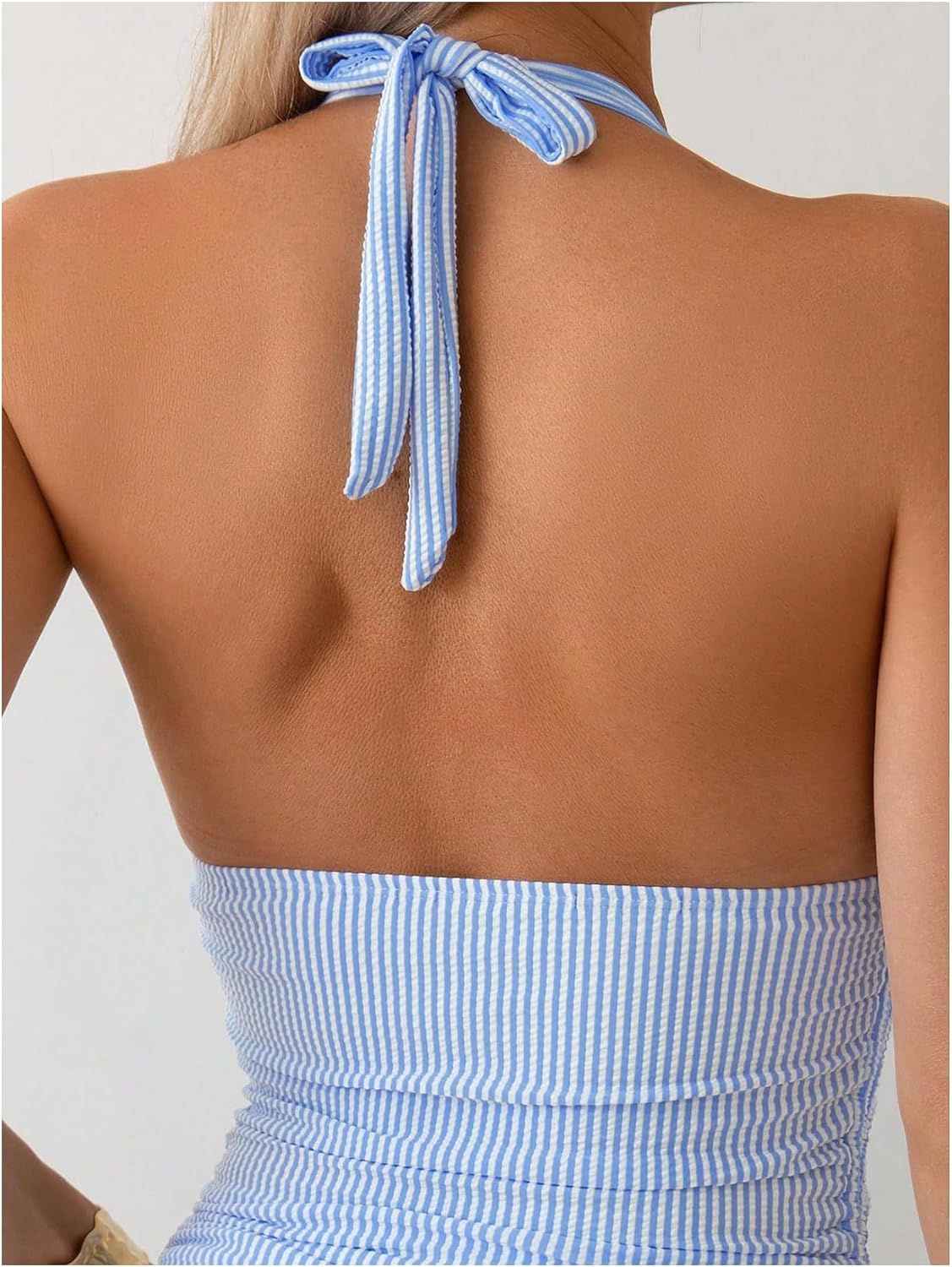 SOLY HUX Women's Striped Tankini Swimsuits Halter V Neck Tummy Control Bathing Suit Swimwear