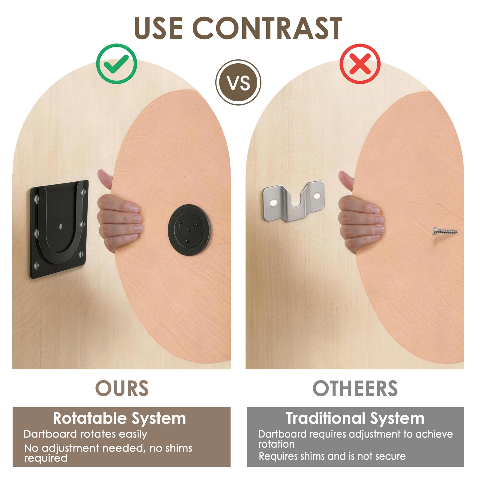 Support de Fixation pour Cible de Fléchettes – Support Mural pour Cible de Fléchettes Acier, Kit de Montage Mural pour Tableau de Fléchettes à Suspendre, Couleur Noire - 5