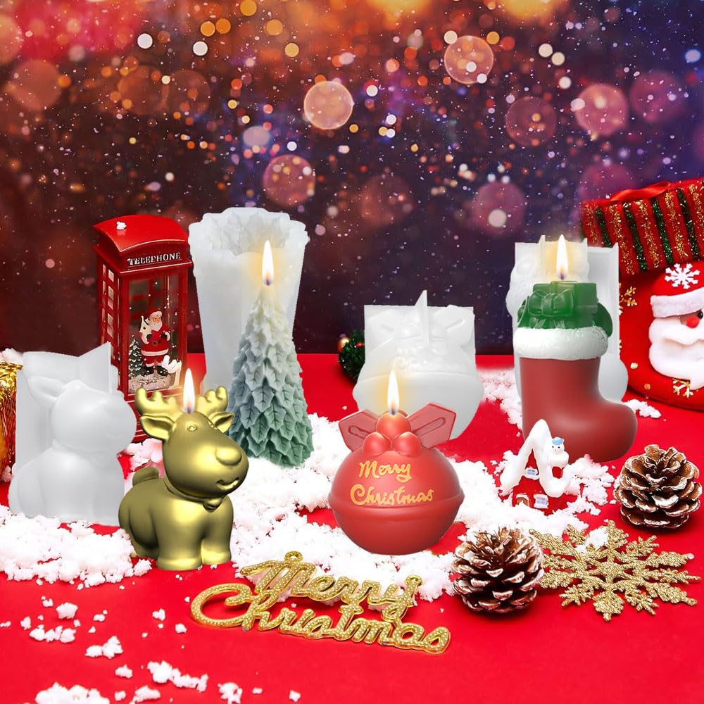 Golgner 3 Stampi In Silicone Per Candele 3D: Albero Di Natale, Pupazzo Di Neve, Alce - Fai Da Te Per Decorazioni E Regali