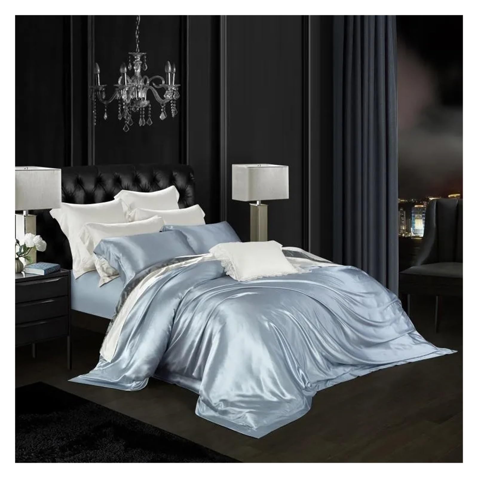 Sbcgfy D Blue Top Grade Mulberry Silk Uvet Cover,Both Sides Nature Silk 1Pc Uvet Cover 2Pc Pillowcase,Cotton Uvet,-Flat Be Sheet_king 4Pcs