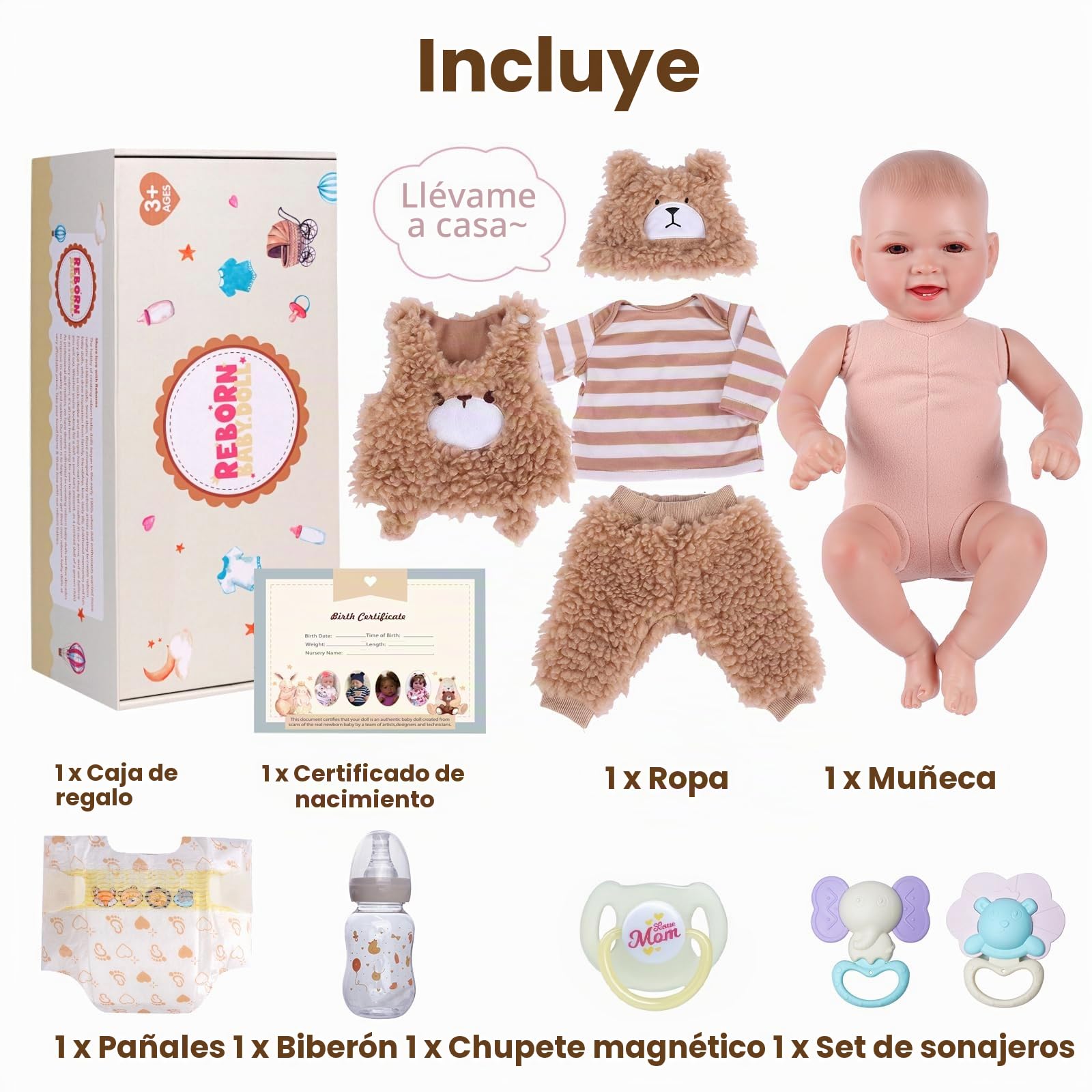 JIZHI Bebe Reborn - 17 Pulgadas Realistas Muñecas Niña con Cuerpo de Vinilo Suave, Dulce Sonrisa - Silicona Muñeca con Ropa y Accesorios para 3 Años+
