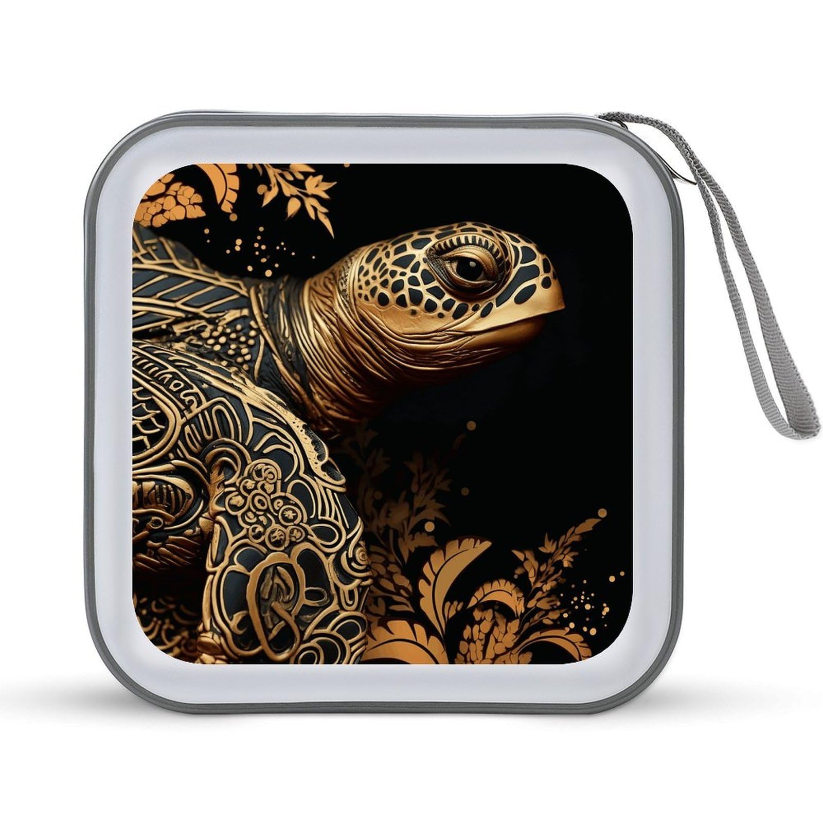 FekiLoot - 40 Capacity Black and Gold Sea Turtle CD Case Hard Plastic DVD Holder Car Disc Storage Folder Portable Zipper Organizer