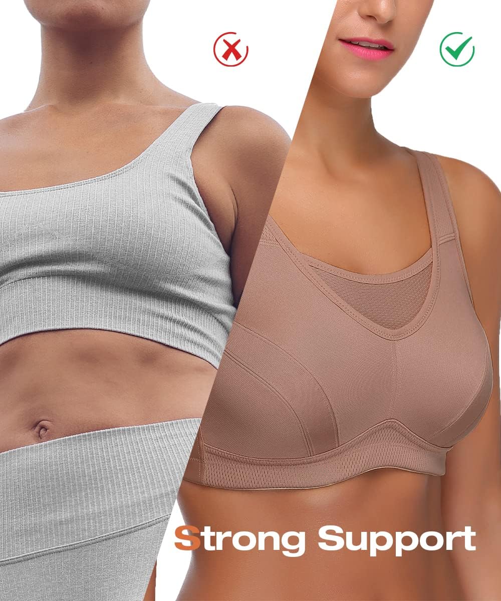 Wingslove Women's High Impact Sports Bra Full Coverage Wirefree Non Padded Workout Bra Plus Size - Image 5