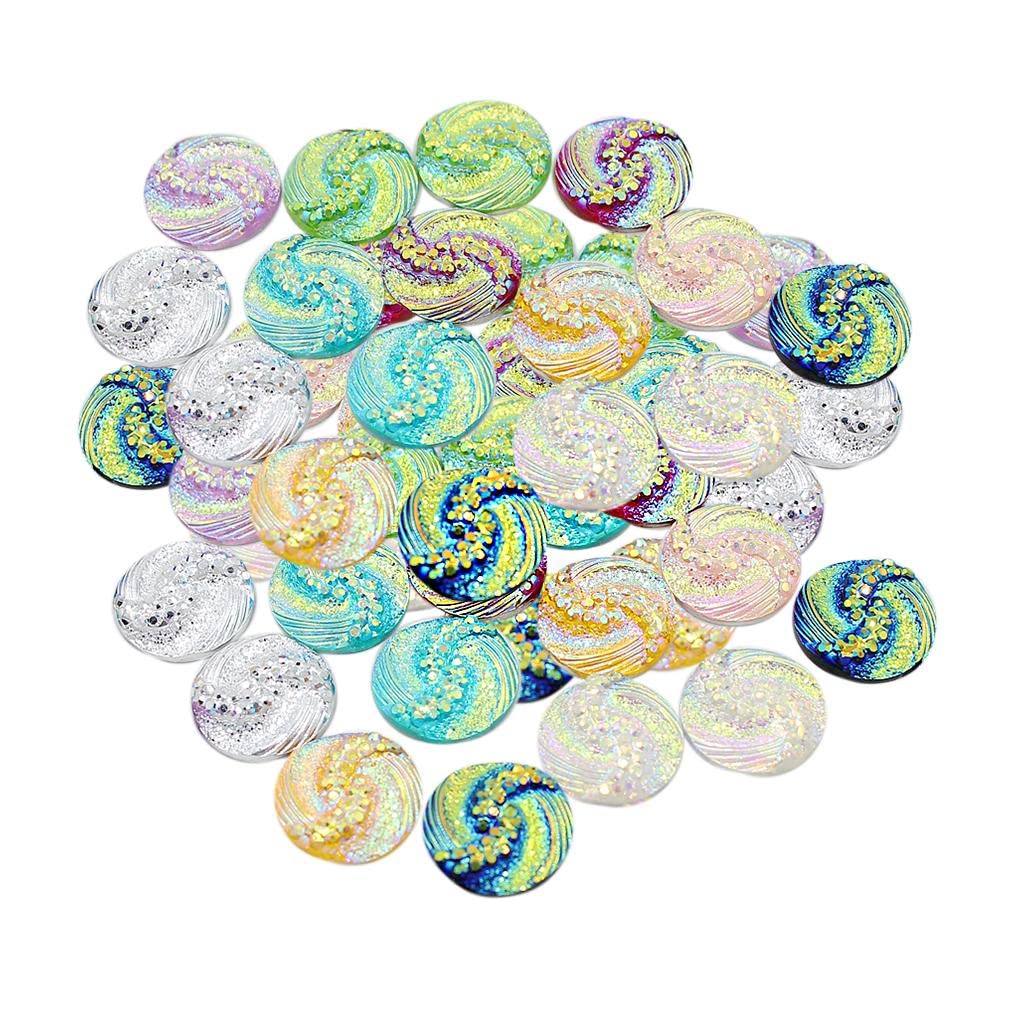 50 Pieces Round Flower AB Color Resin Flatback Cabochon Buttons Multicolor 3