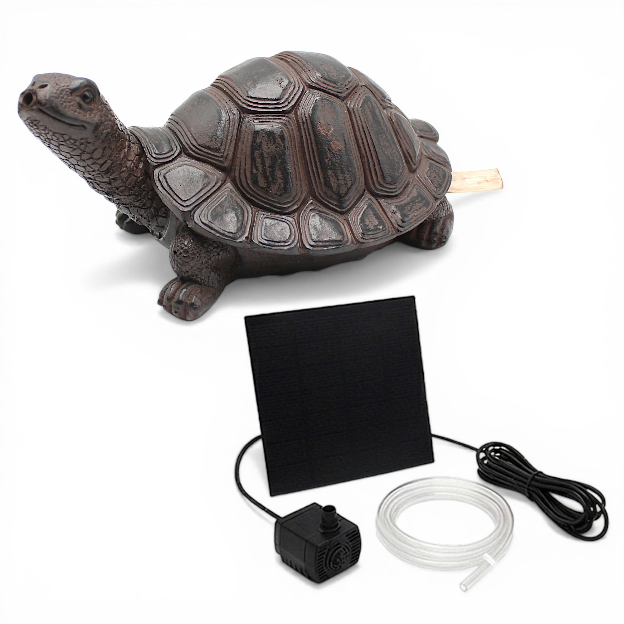 Wasserspeier Solar mit Pumpe – Teichfigur Schildkröte mit Solarpumpe & Wasserspiel – Gartendeko aus Polyresin in Braun – Solarbrunnen für Gartenteich & Wasserlauf 10×14×22 cm