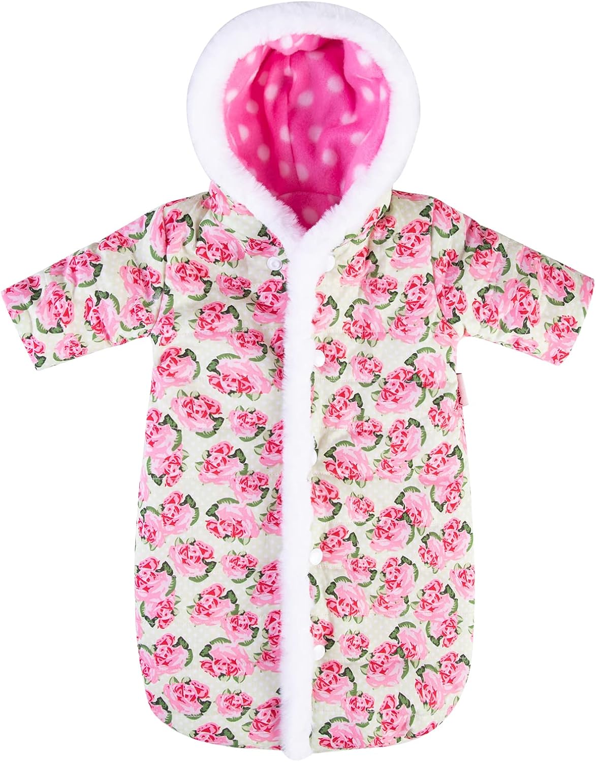 Doll Jumpsuit Sleeping Bag Handmade Doll Clothes Hooded Romper Pink Rose Winter Hoodie Doll Accessory Soft Thick Swaddle Blanket Fit for 18" Dolls (Doll not Included)