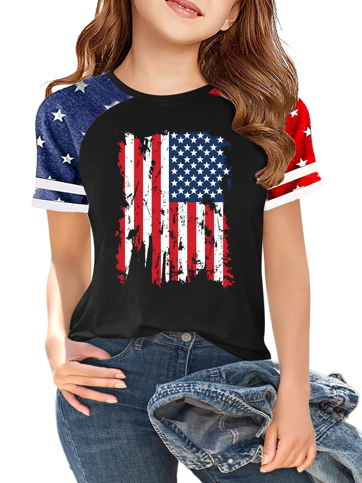 Ithalt Boys Girls USA Shirts Kids 4th of July Shirts American Flag Tshirt Patriotic Top Independence Day Outfit 5-13y