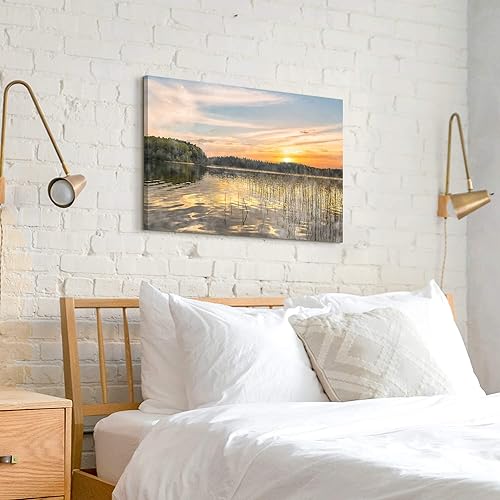 Miniatura 10 de Inpraradiso Lienzo de la naturaleza Decoración de la pared lago muelle paisaje imagen bosque árbol pintura panorámica escena de otoño impresión obra