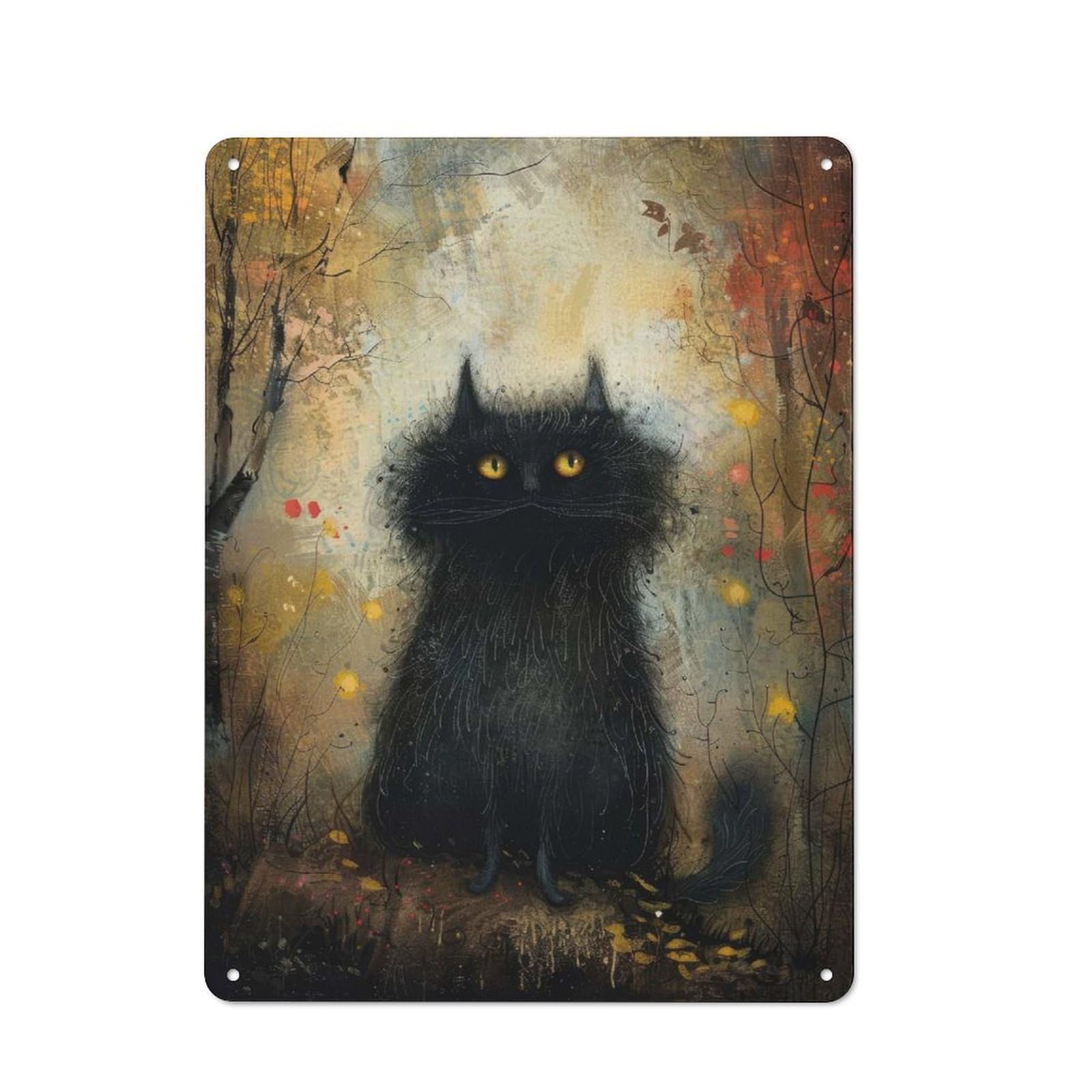 Junmoney Enigmatic Black Cat Decorative Tin Sign With Design 40X30cm, Classic Retro Room Decor For Kitchen, Hallway, Bar Or Small Cafe