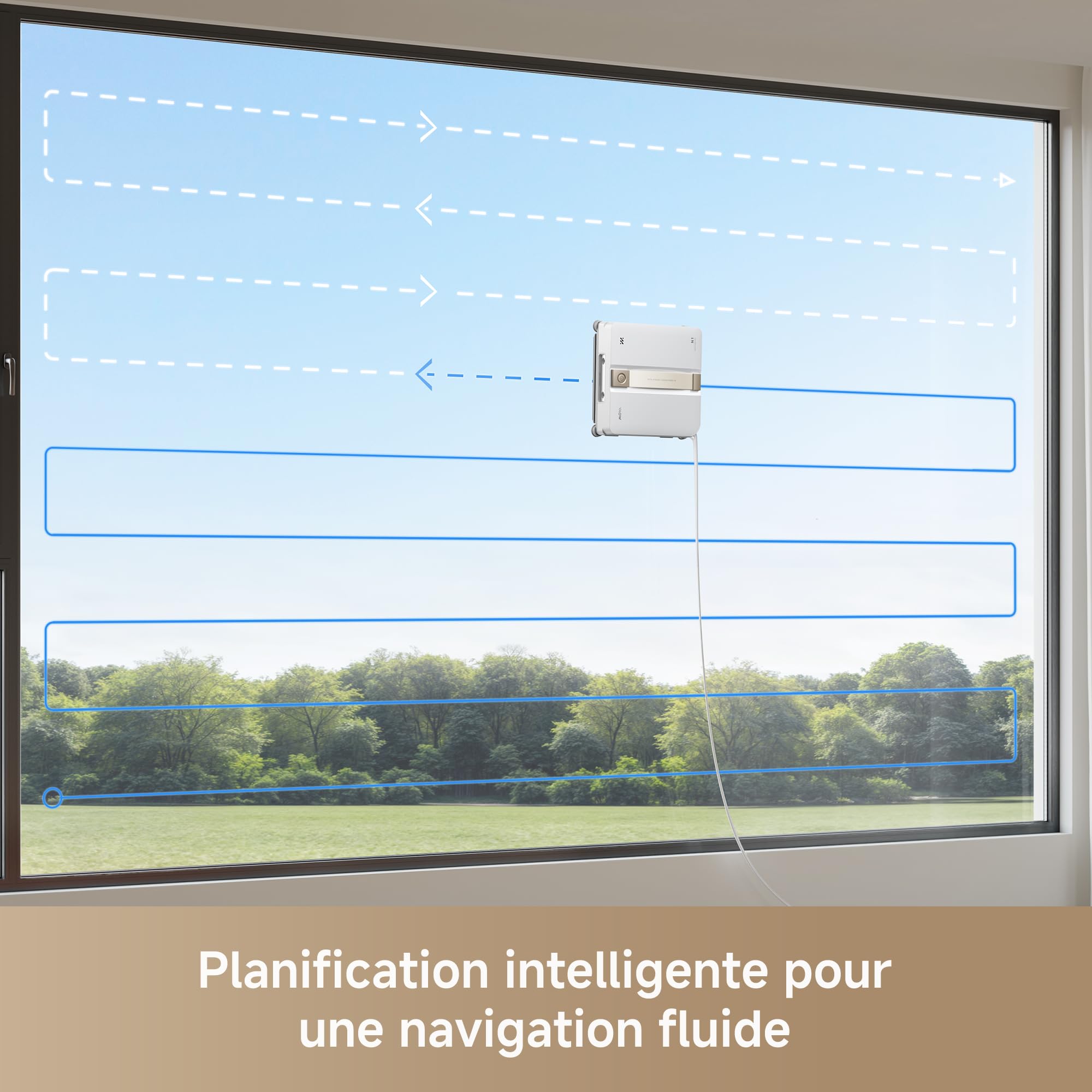 MOVA N1 Robot lave-vitres compact, système de brumisation double, aspiration 8000 Pa, système de sécurité et trajectoire intelligente pour une couverture totale