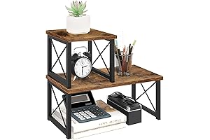 ELITEROO Wood Desktop Shelf, Freestanding & Adjustable 2 Tier Small Desk Shelf Organizer