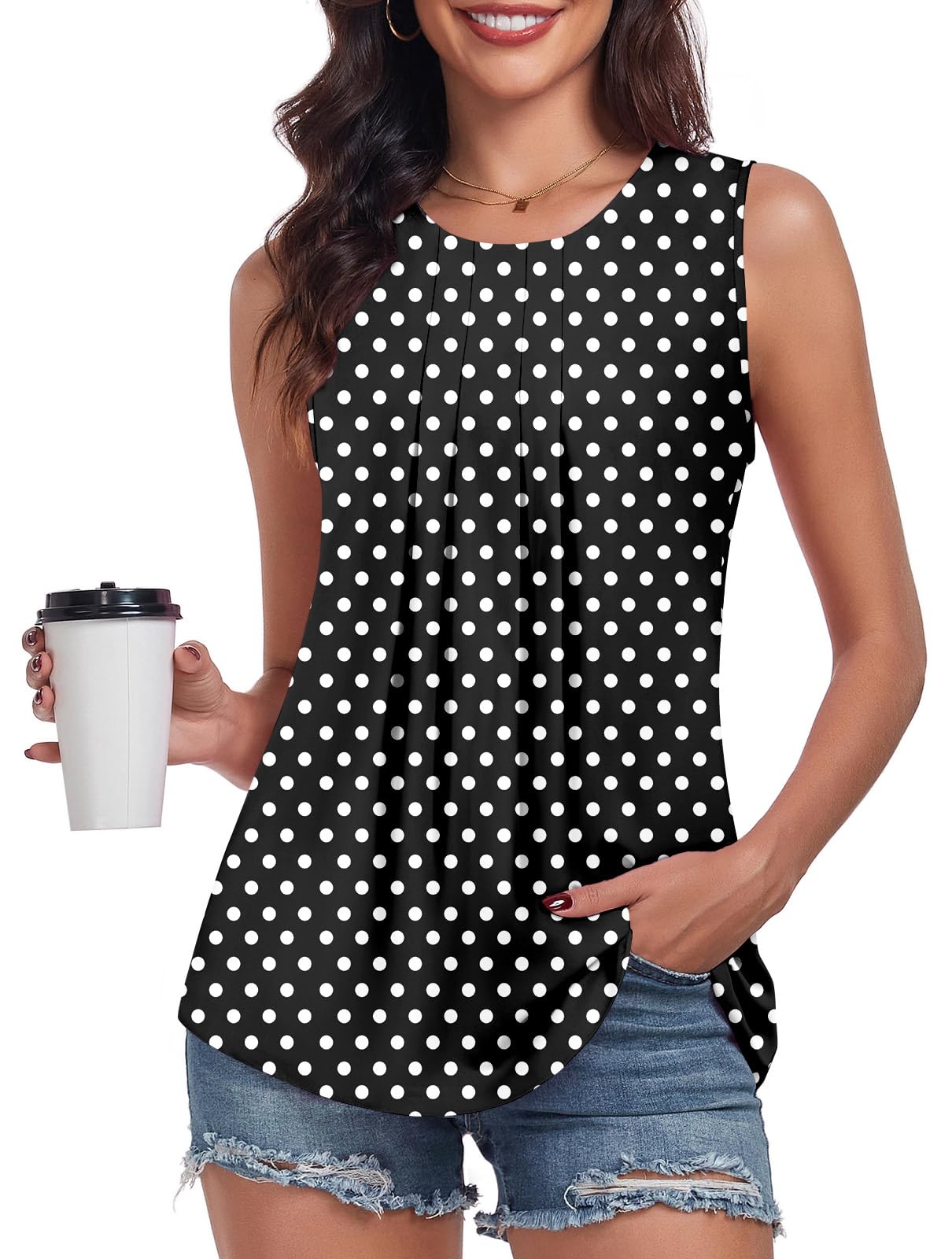 Women's Sleeveless Chiffon Blouses Dressy Casual Tank Tops 2025 Summer Crew Neck Tunics Office Cute Work Shirts