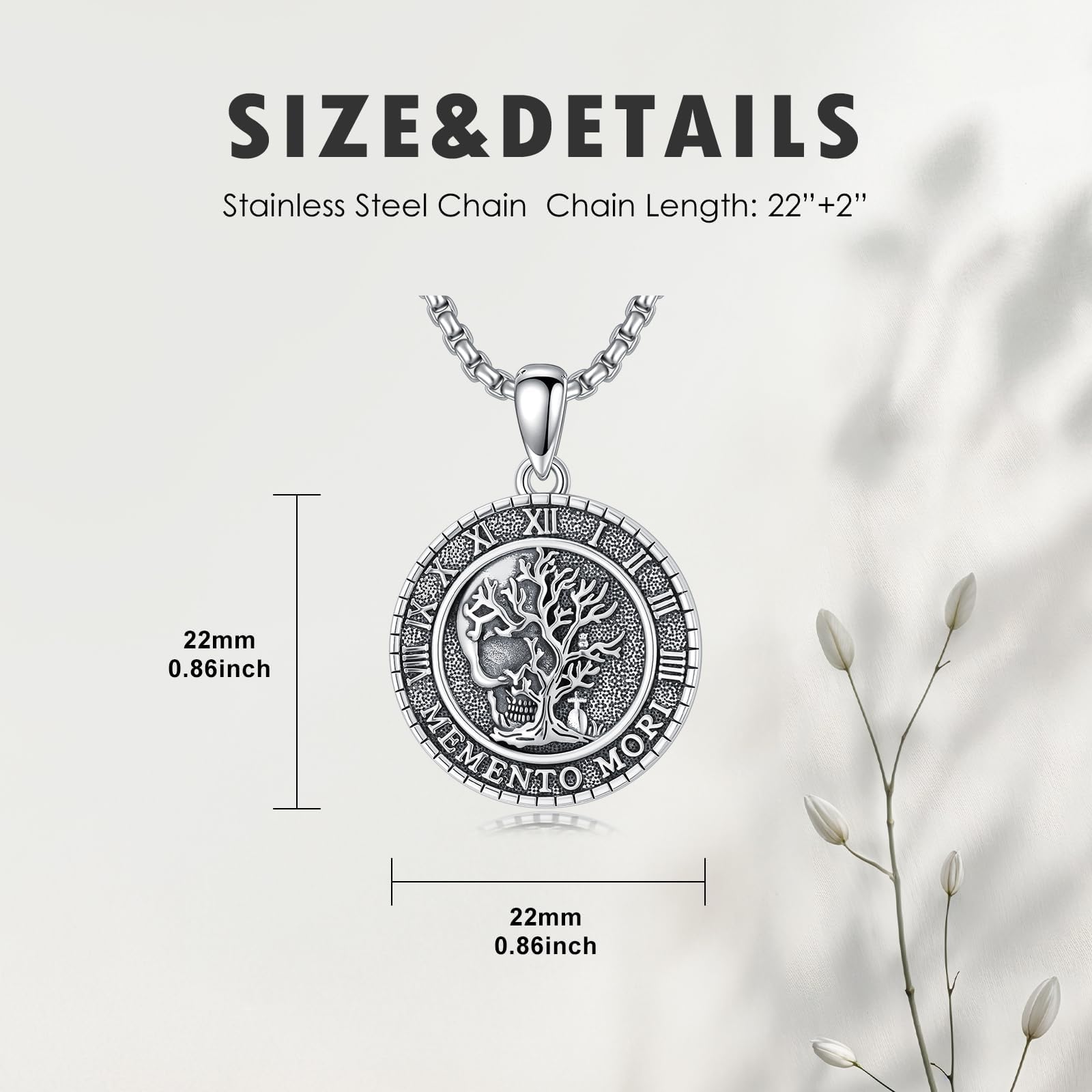 PROESS Memento Mori Kette für Männer 925 Sterling Silber Eule Memento Mori Anhänger Gothic Totenkopf Baum des Lebens Schmuck Geschenke