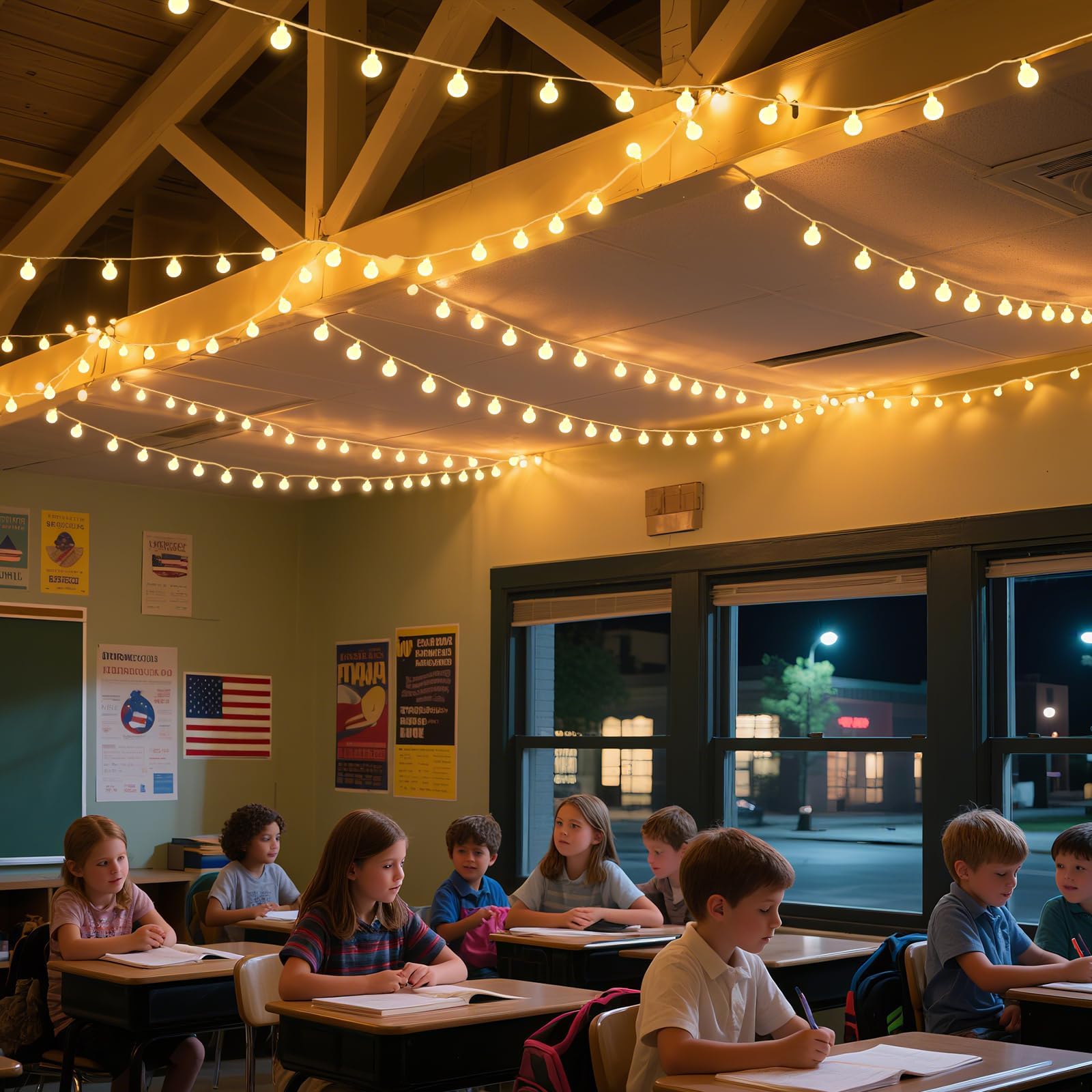 200 luces LED blancas cálidas para aula, cadena de luces de hadas de 66 pies con 8 modos, iluminación colgante de globo impermeable para profesores, techo de aula, tablón de anuncios, pizarra blanca
