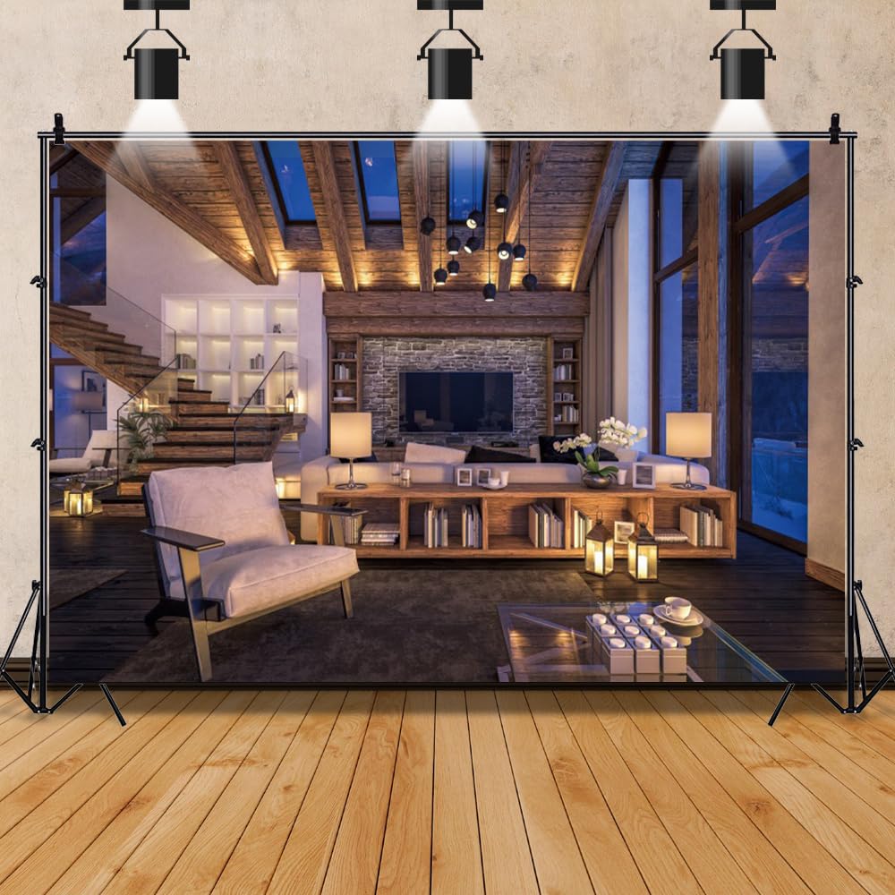 Leowefowa 8x6ft Vinyl Vintage Living Room Backdrop Zoom Meeting Video Modern Wooden House Office Window Online Meeting Photography Background for