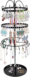 3 poziomy obracająca się biżuteria wieża naszyjnik wieszak organizer stojak, metalowy stojak na kolczyk uchwyt vintage bransoletka stojak ekspozycyjny, 23 haczyki i 88 otworów drzewo biżuterii - 45 x 15 cm