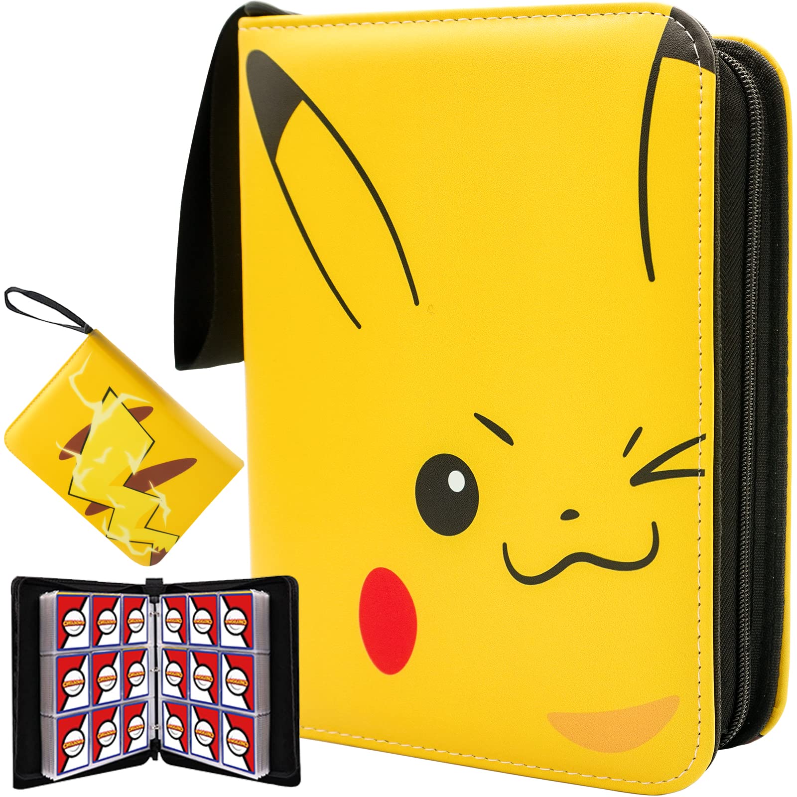Card Binder for Cards, CHELSOND 9-Pocket Portable Card Collector Album Holder Book Fits 720 Cards with 40 Removable Sleeves, Trading Card Binder Display Storage Carrying Case for TCG -Pika