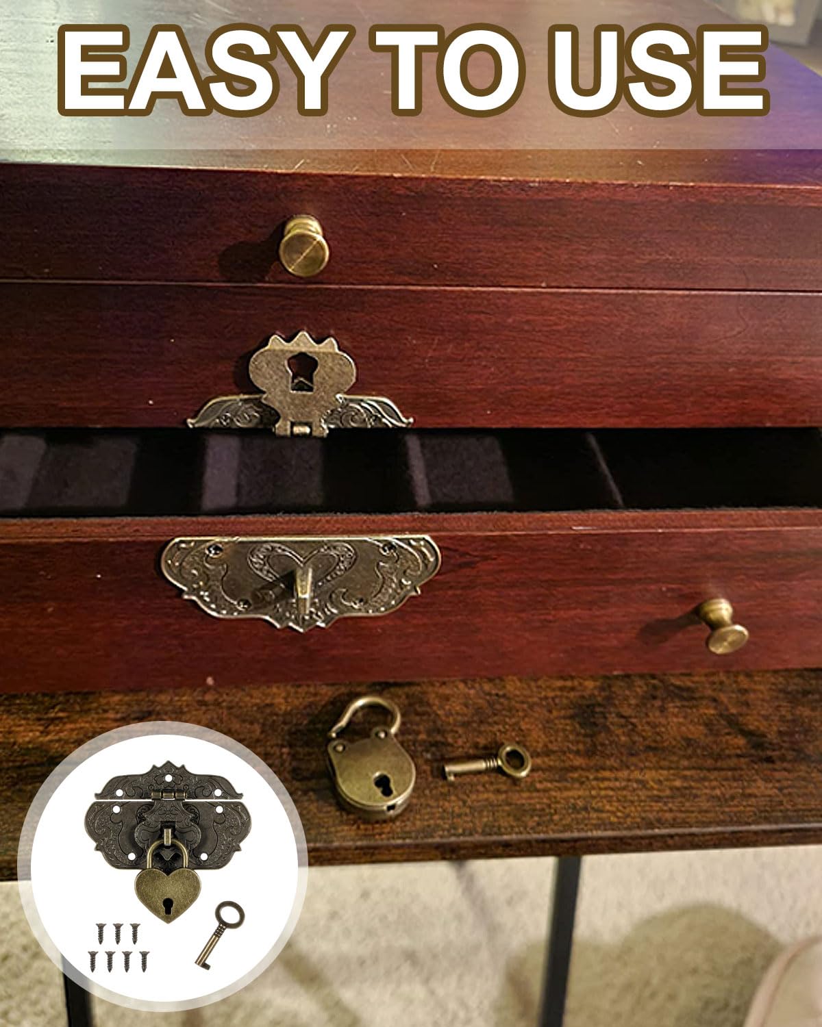 1 pcs Chiusure antiche vintage, design in ferro bronzo, chiusure per mobili, Lucchetti per scatole di legno, lucchetti per scatole, accessori per scatole di legno