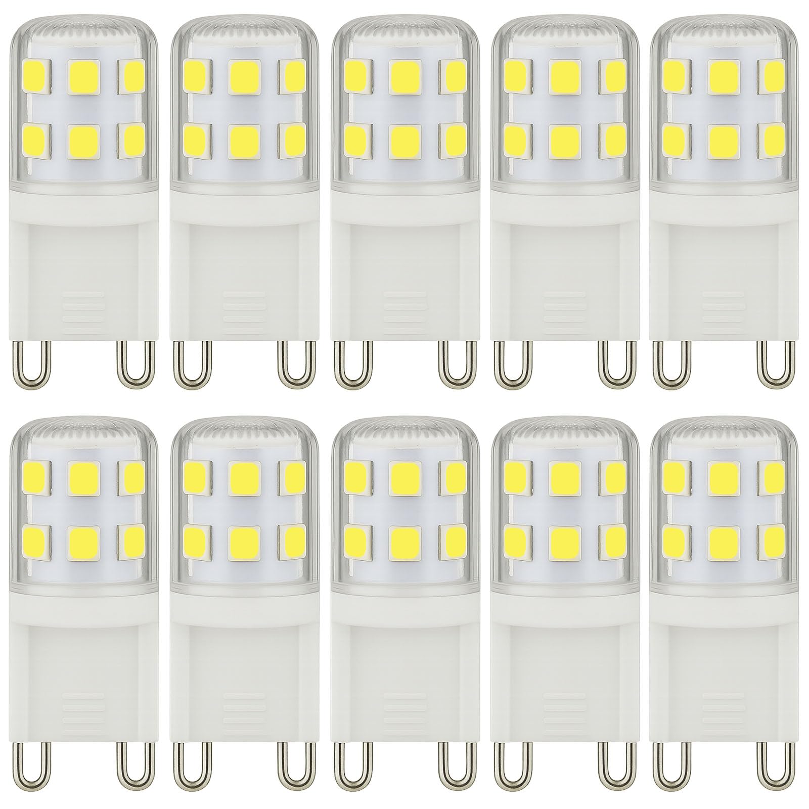 Ugvmn 2W G9 LED Bulbs 320LM, Cool White 6500K Energy Saving Light Bulbs Equivalent to 28W Halogen, No Flicker Capsule GU9 LED Bulb for Home Lighting Decor, Chandelier, Not Dimmable, 220-240V, 10 Pack